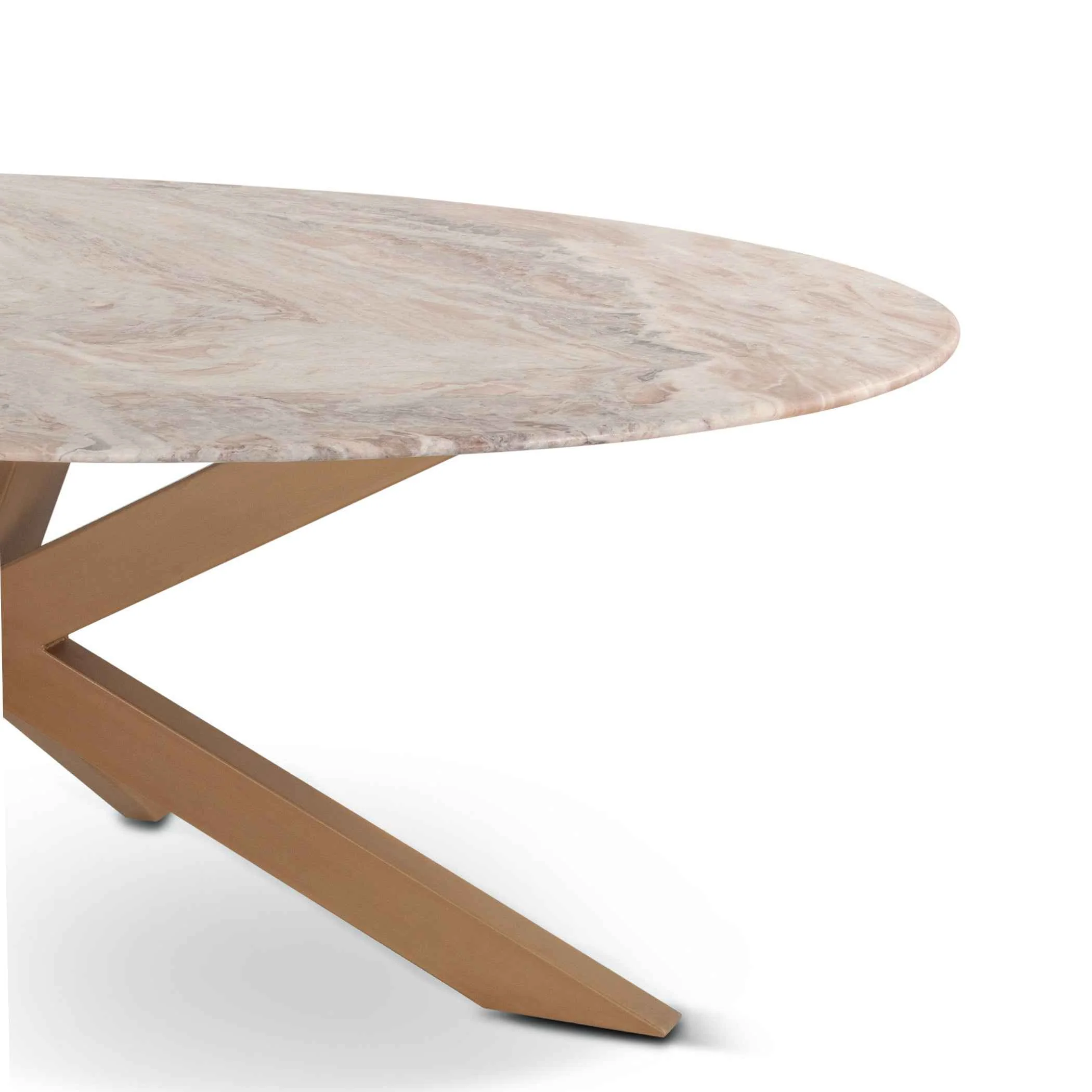 Malibu 70" Oval Dining Table in Sawar Marble with Antique Gold Base - Image 2