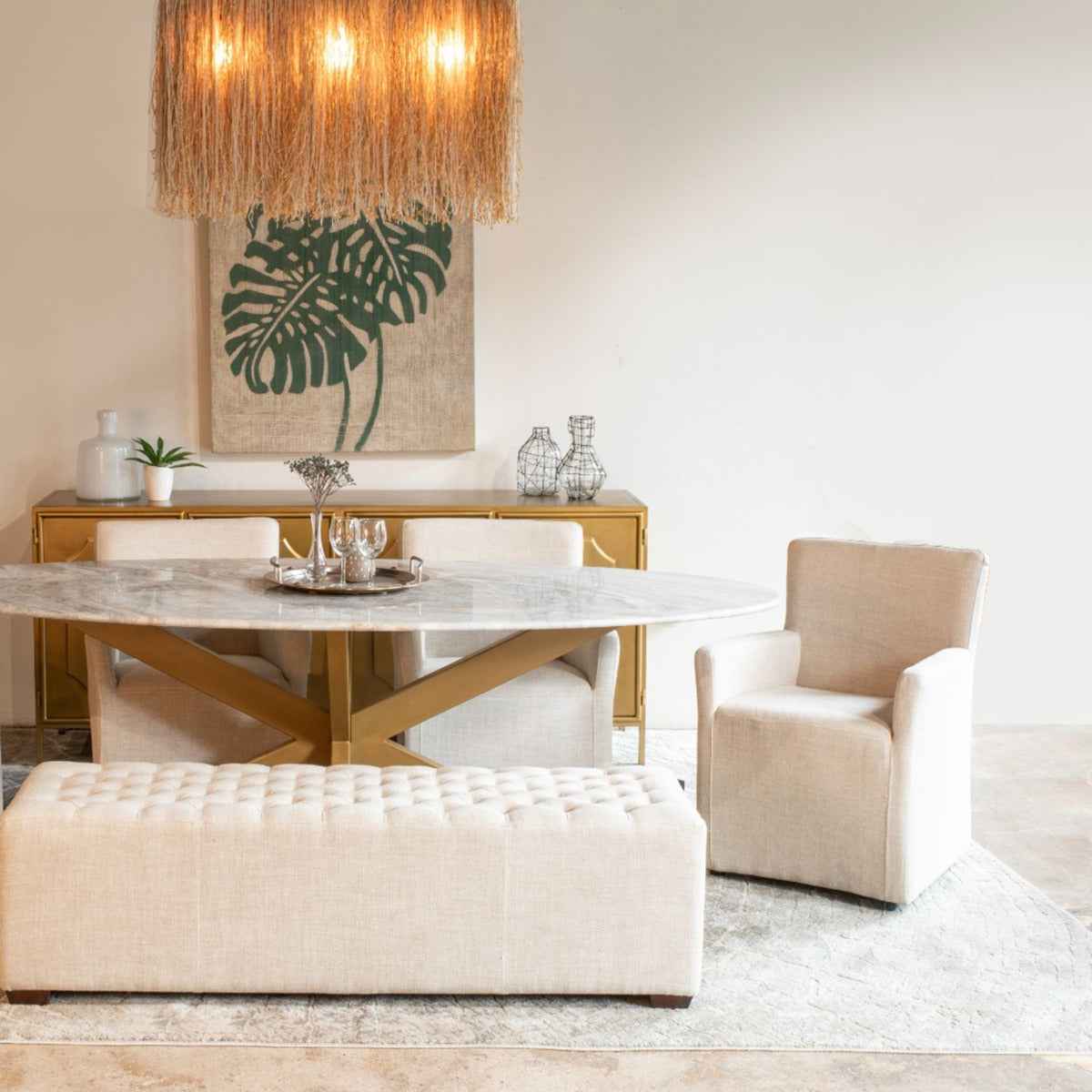 Malibu 70" Oval Dining Table in Sawar Marble with Antique Gold Base - Image 9