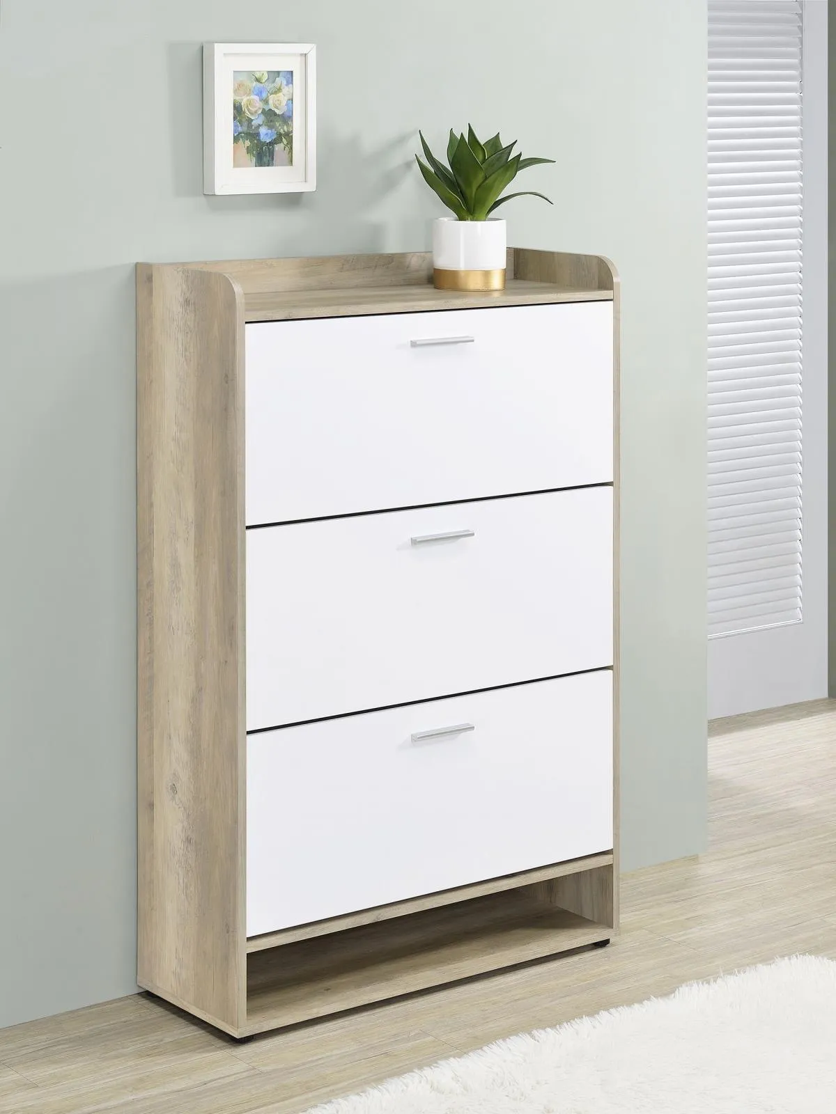 Denia Antique Pine and White 3-tier Shoe Storage Cabinet