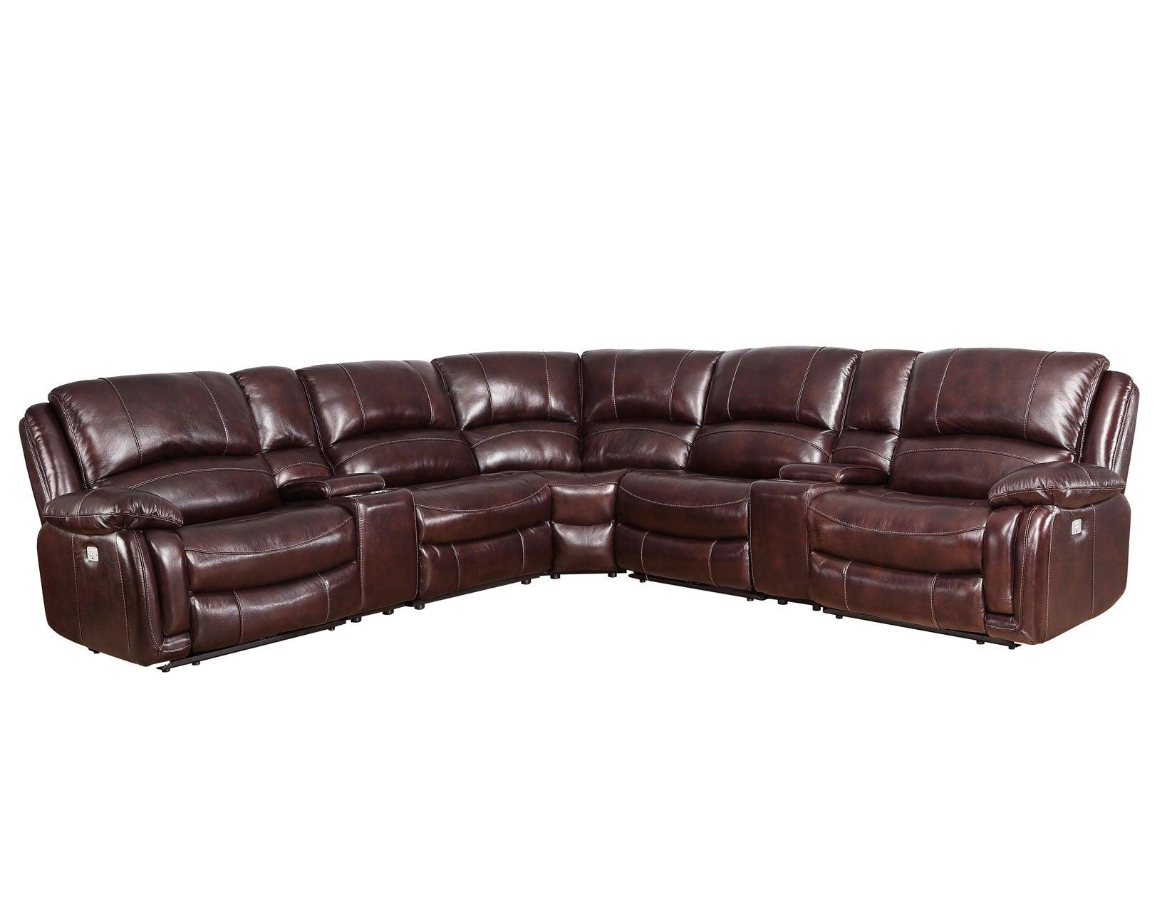 Denver Brown Dual-Power 6-Piece Leather Sectional - Image 10
