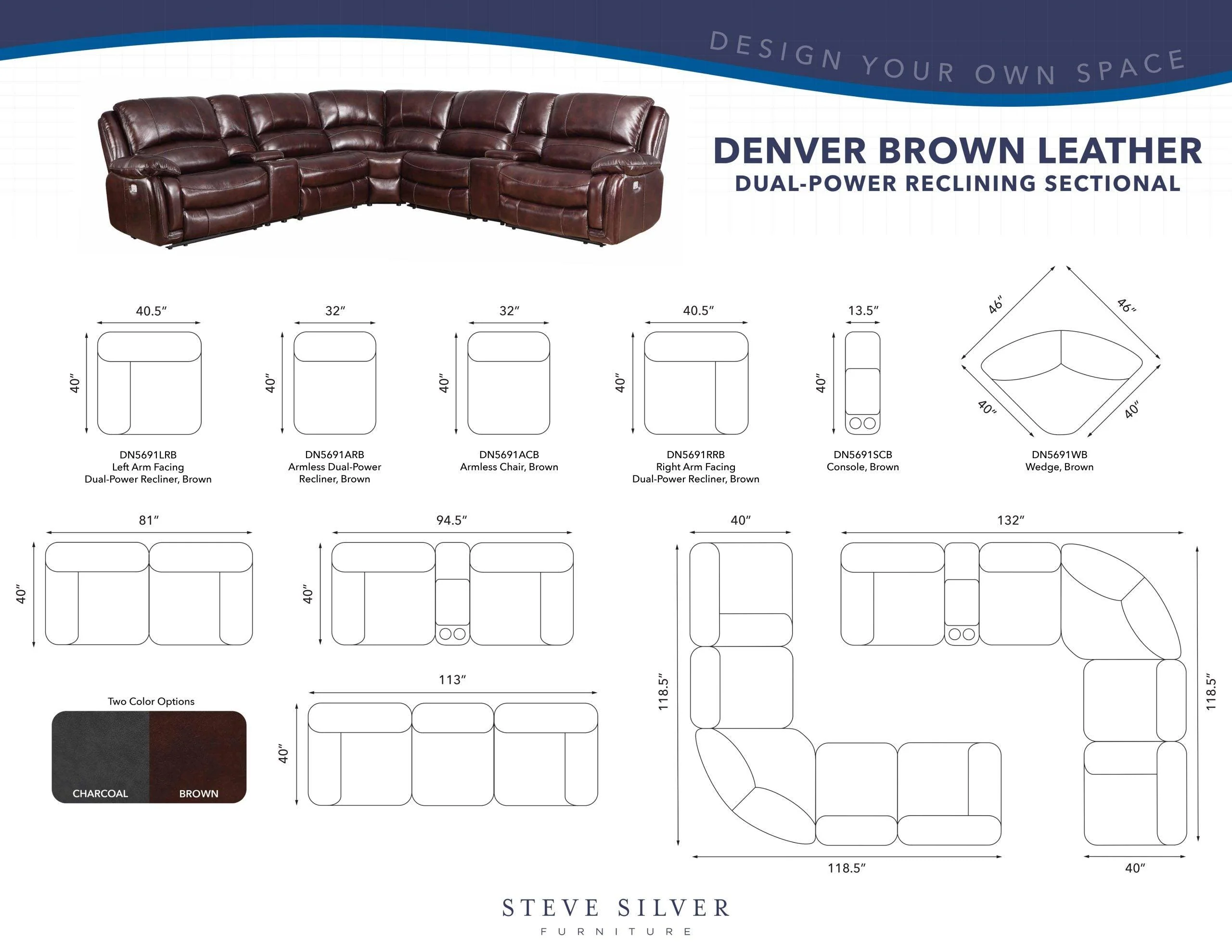Denver Brown Dual-Power 6-Piece Leather Sectional - Image 13