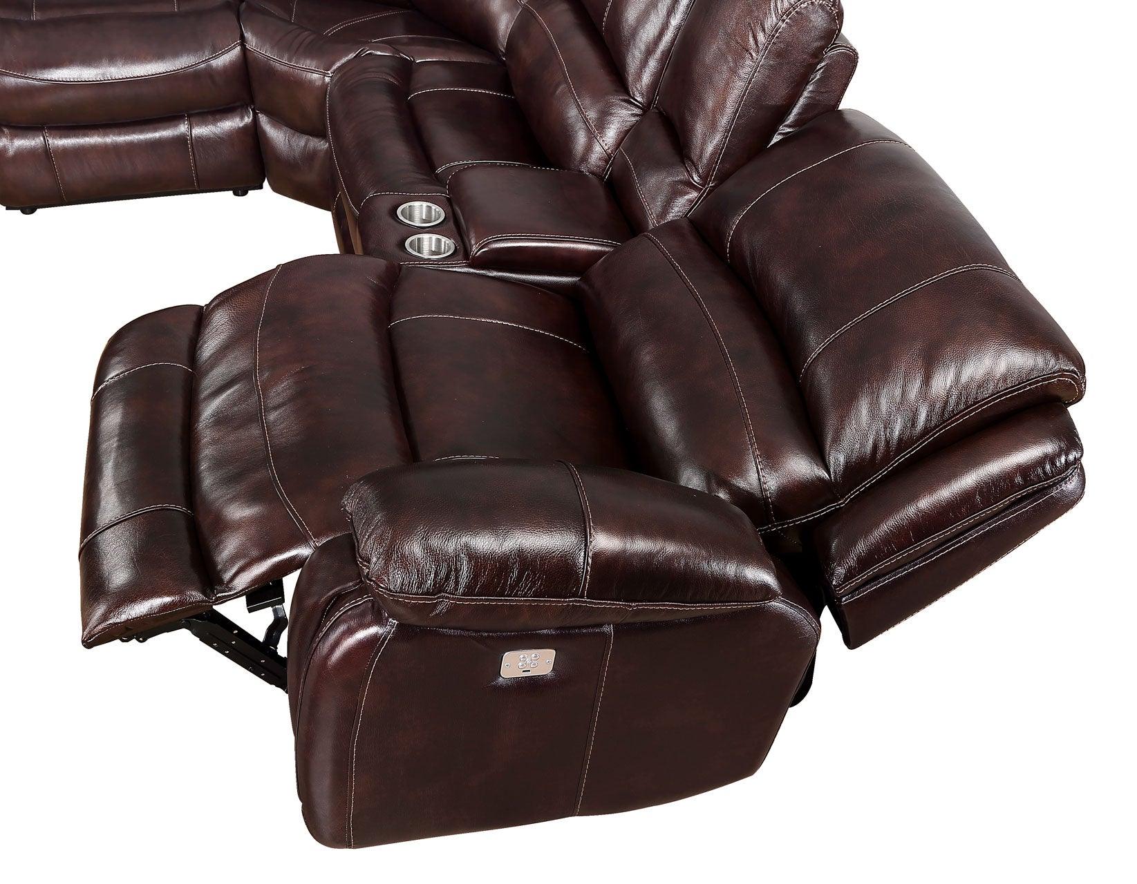 Denver Brown Dual-Power 6-Piece Leather Sectional - Image 3