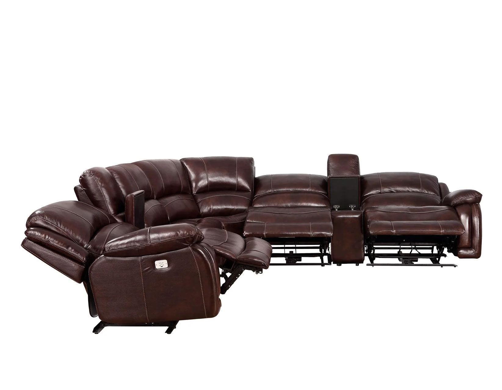 Denver Brown Dual-Power 6-Piece Leather Sectional - Image 5