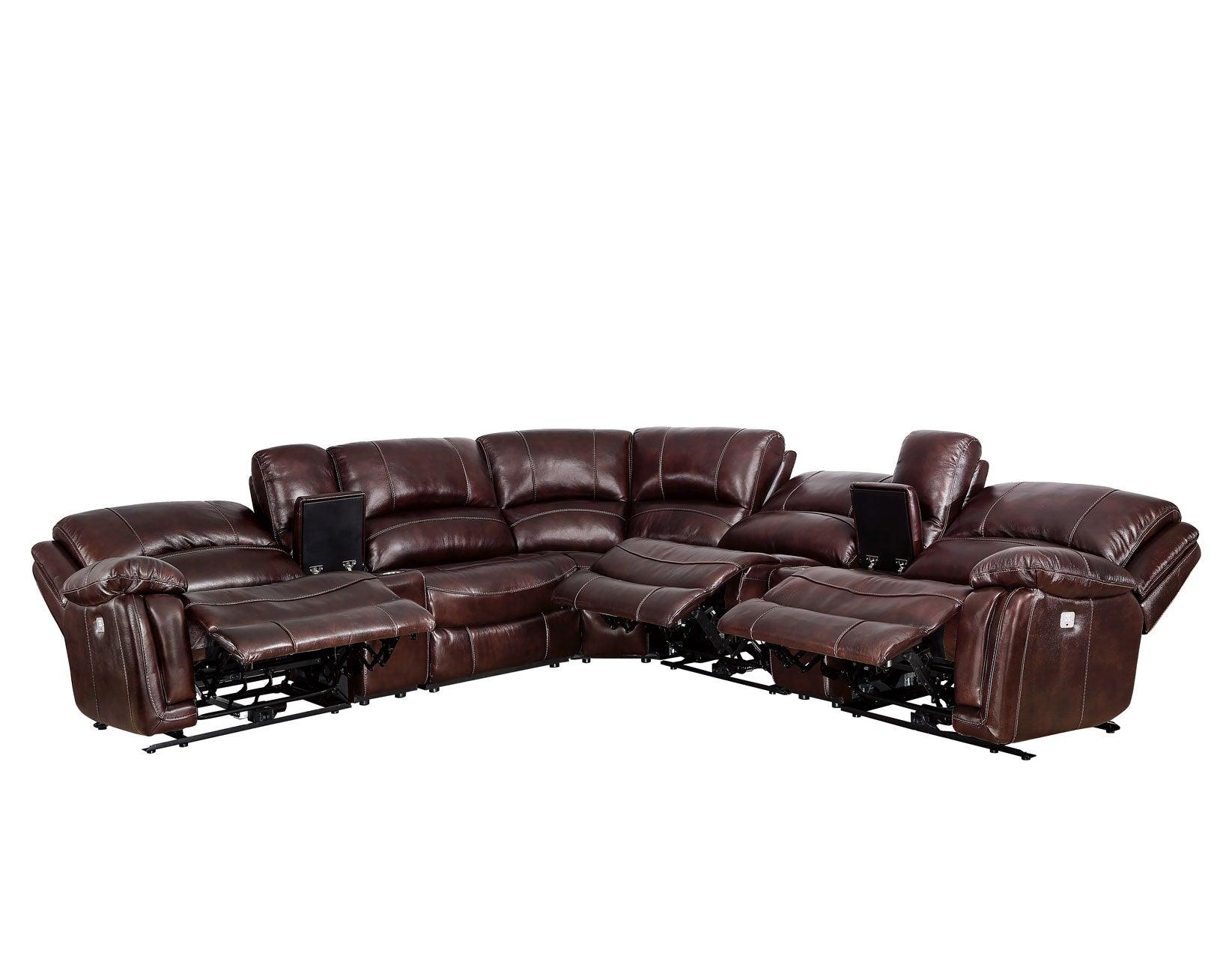 Denver Brown Dual-Power 6-Piece Leather Sectional - Image 7