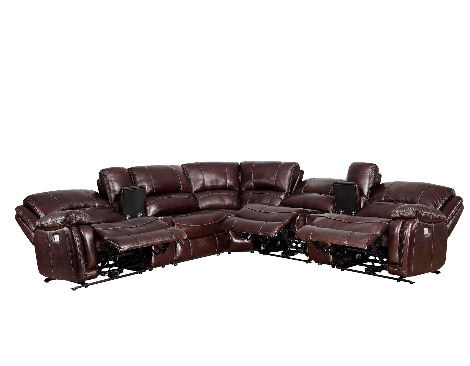 Denver Brown Dual-Power 6-Piece Leather Sectional - Image 8