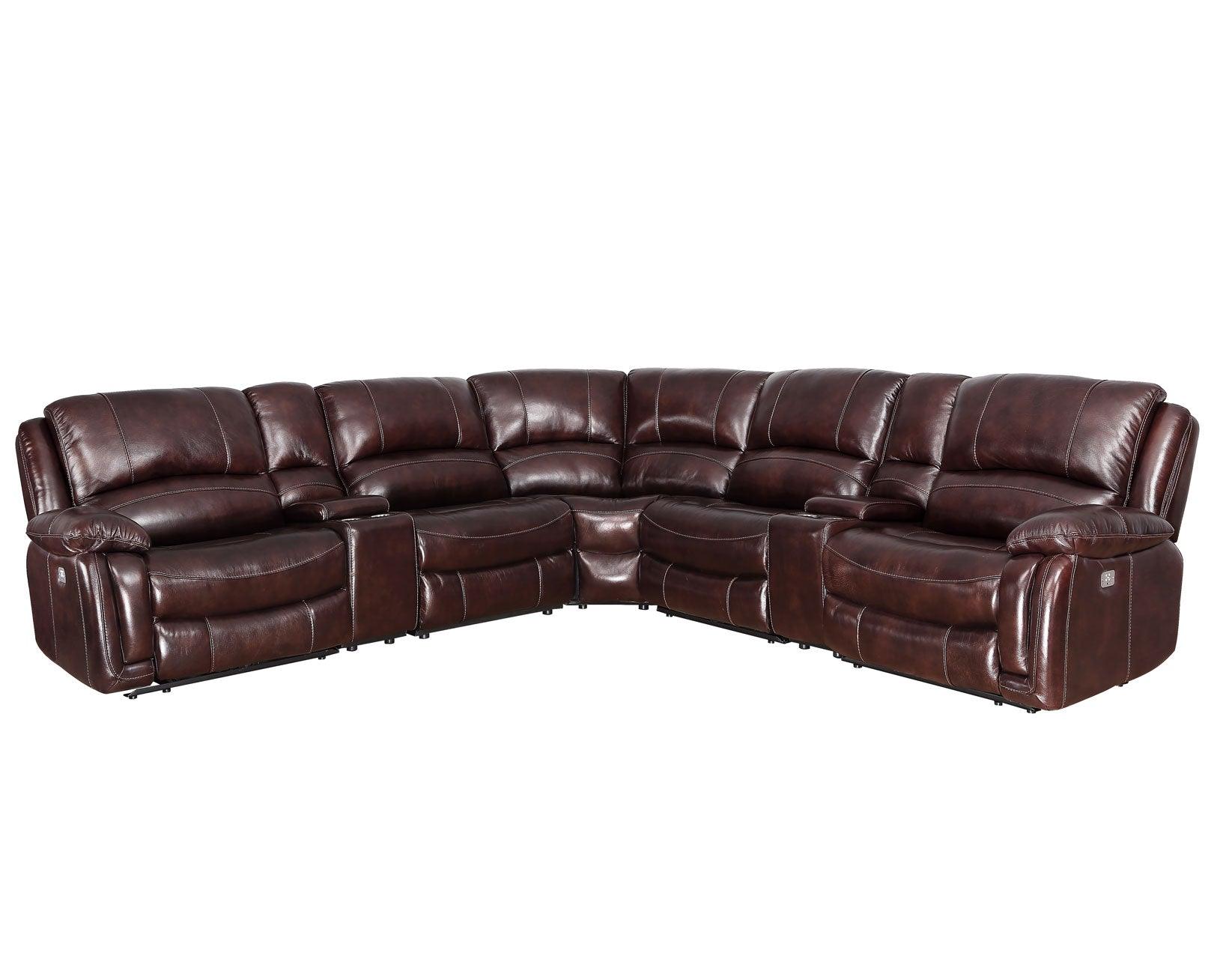 Denver Brown Dual-Power 6-Piece Leather Sectional - Image 9