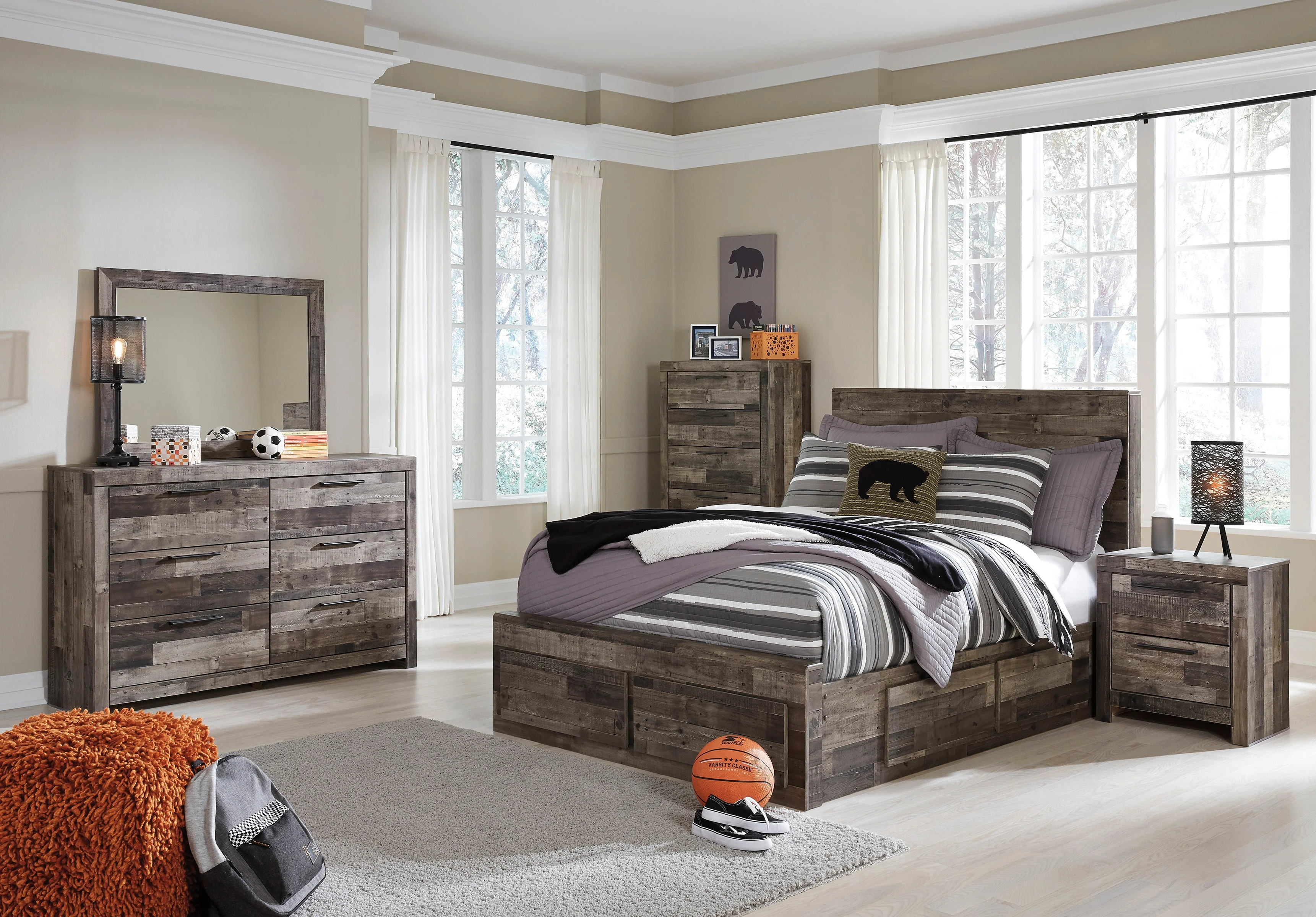 Derekson Multi Gray Storage Youth Platform Bedroom Set with 4 Drawers - Image 2