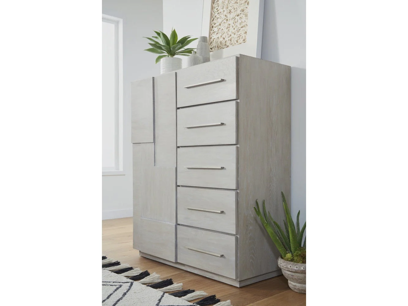 Destination Five Drawer One Door Sweater Chest in Cotton Grey
