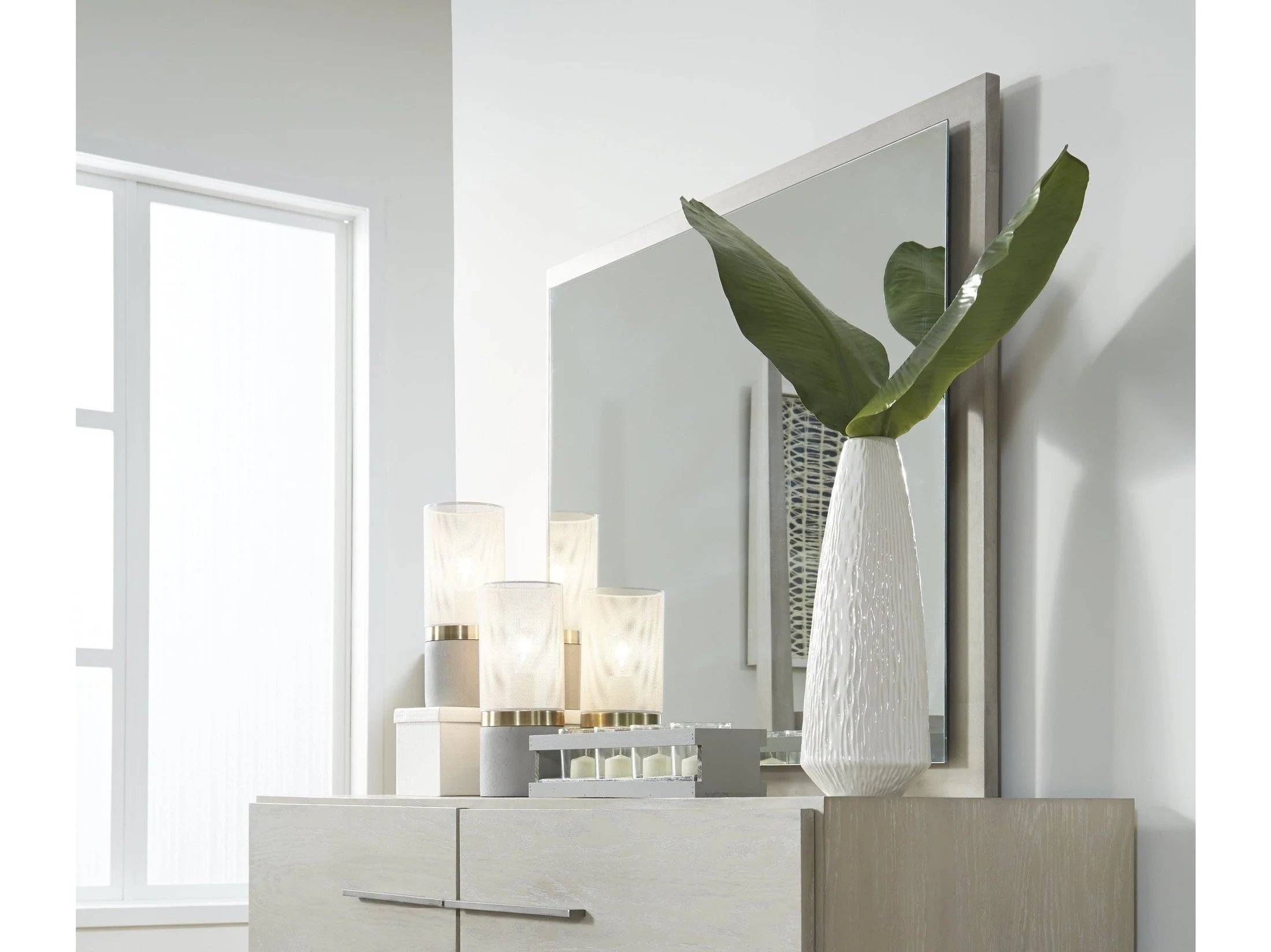 Destination Floating Glass Mirror in Cotton Grey