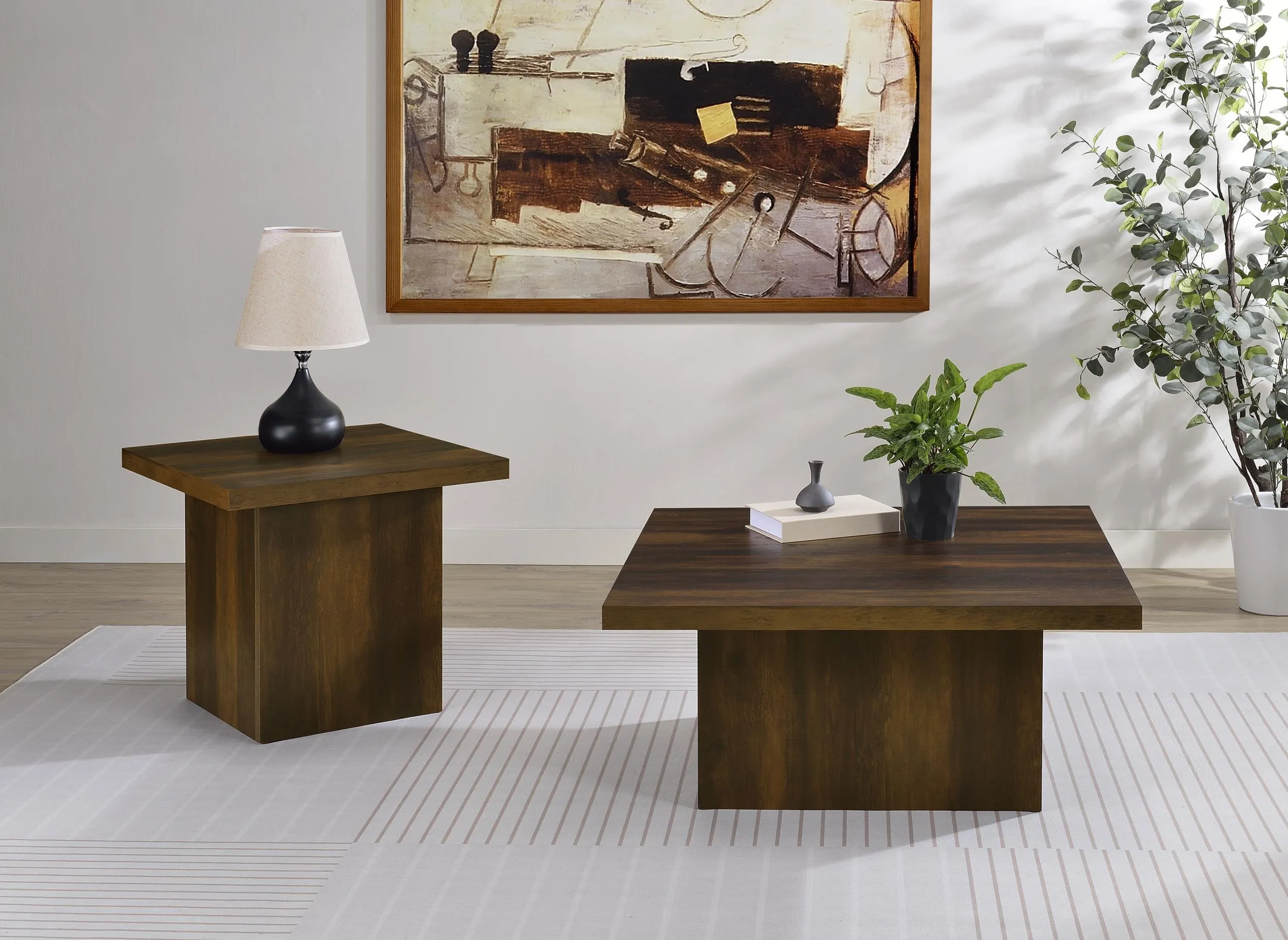 Devar Dark Pine 2-Piece Square Coffee and End Table Set