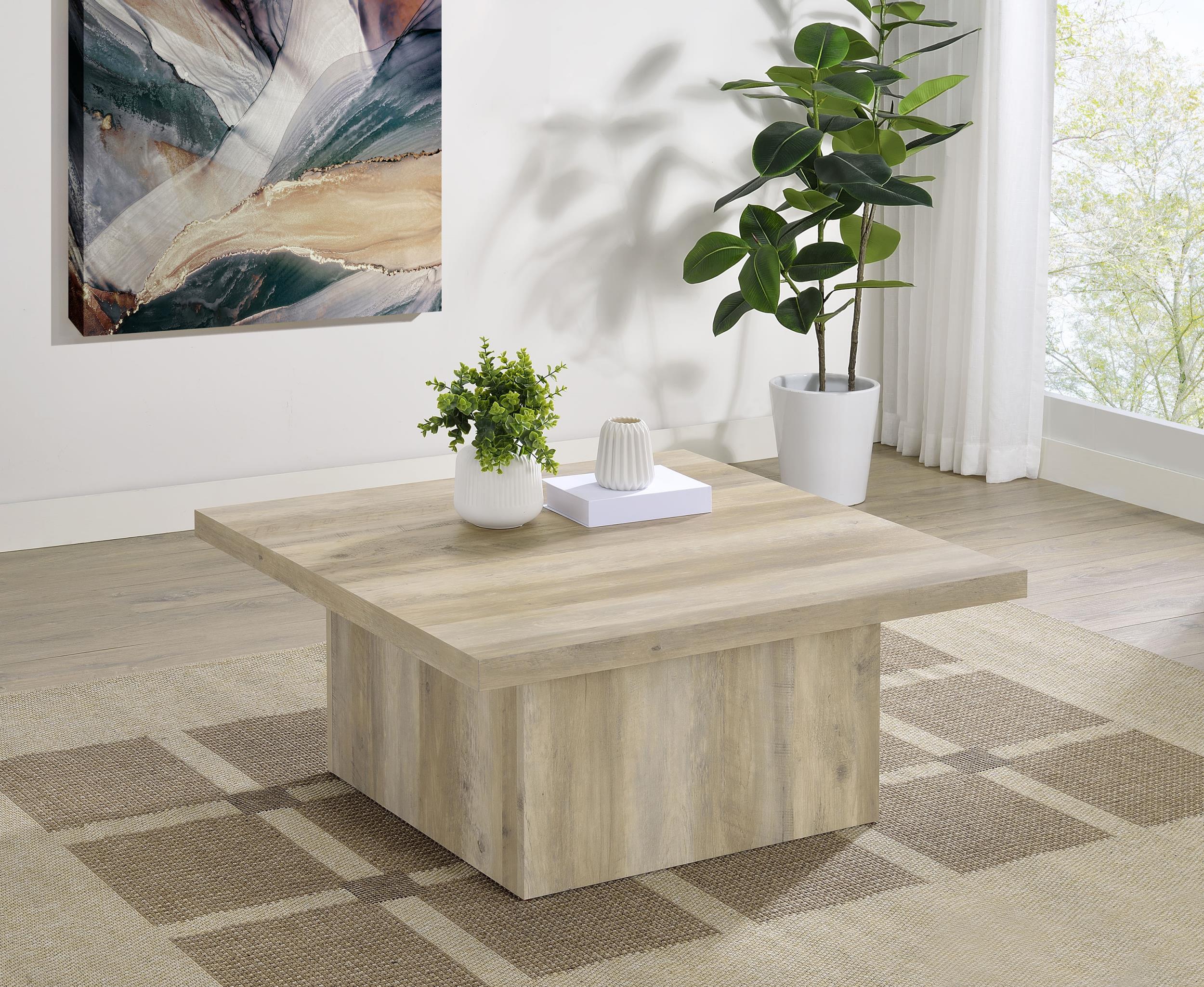 Devar Distressed Pine Square Engineered Wood Coffee Table