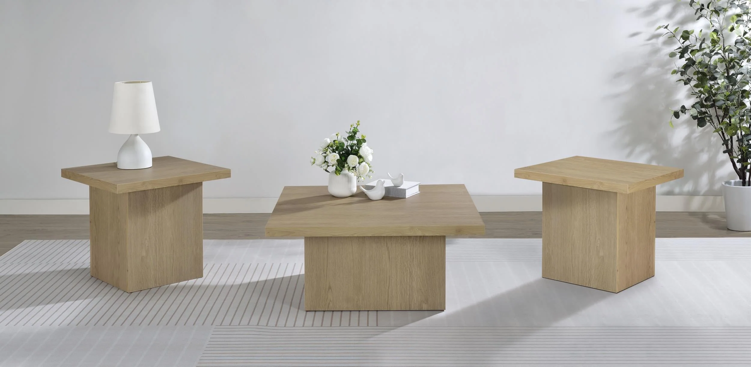 Devar Latte 3-Piece Square Cocktail Coffee End Table Set