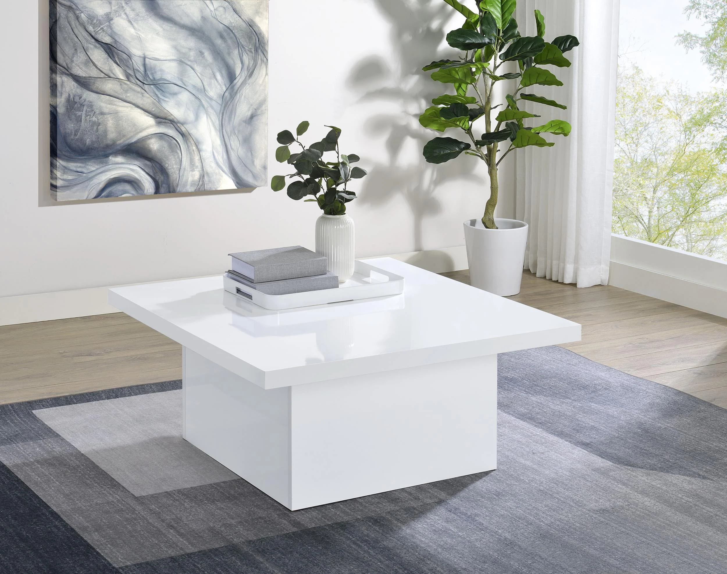 Devar White High Gloss Square Engineered Wood Coffee Table