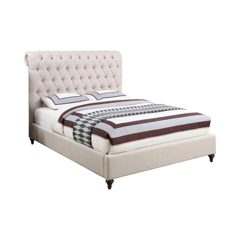 Devon Beige Button Tufted Upholstered Full Bed - Image 2