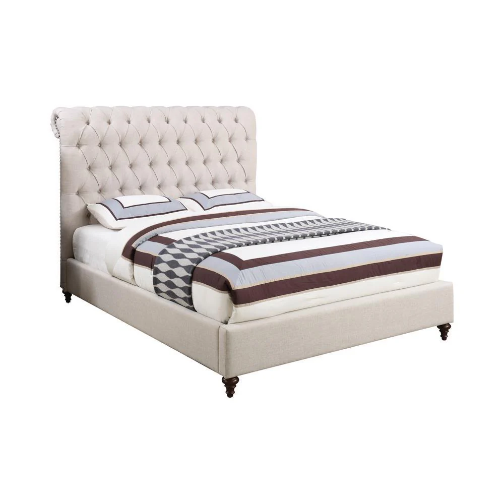 Devon Beige Button Tufted Upholstered Queen Bed - Image 2