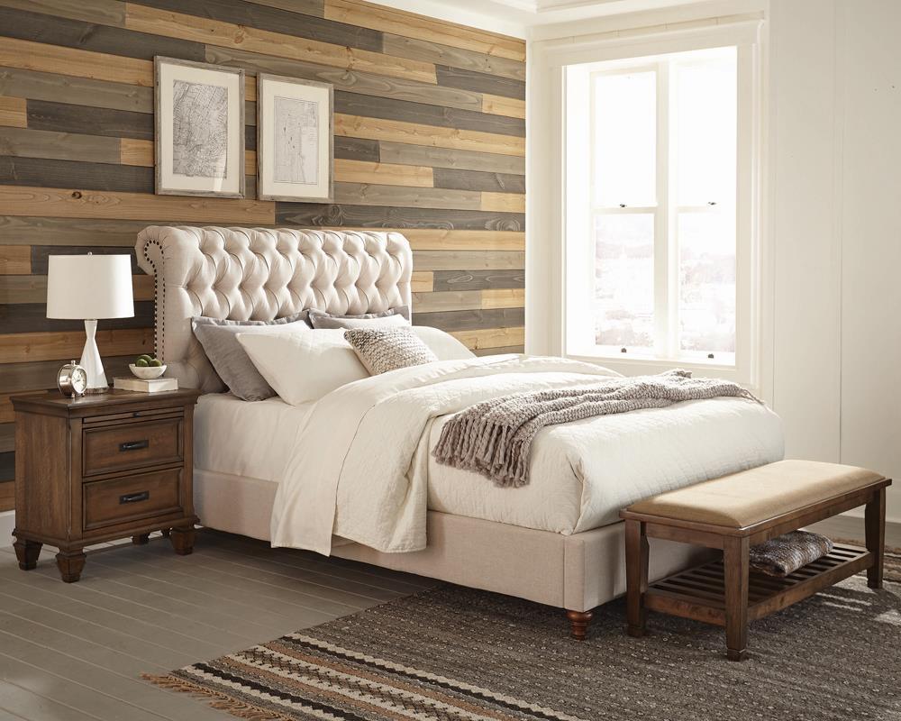 Devon Beige Button Tufted Upholstered Queen Bed - Image 3