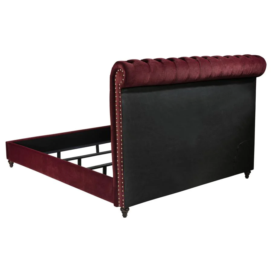 Devon Wine Red and Dark Oak 5-Piece Eastern King Bedroom Set - Image 4