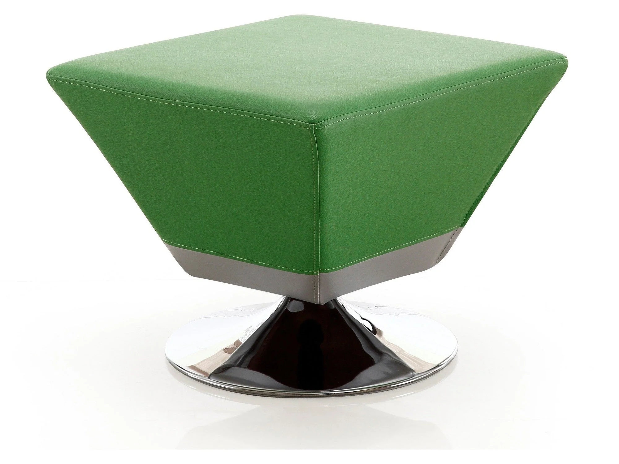 Diamond Swivel Ottoman in Green and Polished Chrome