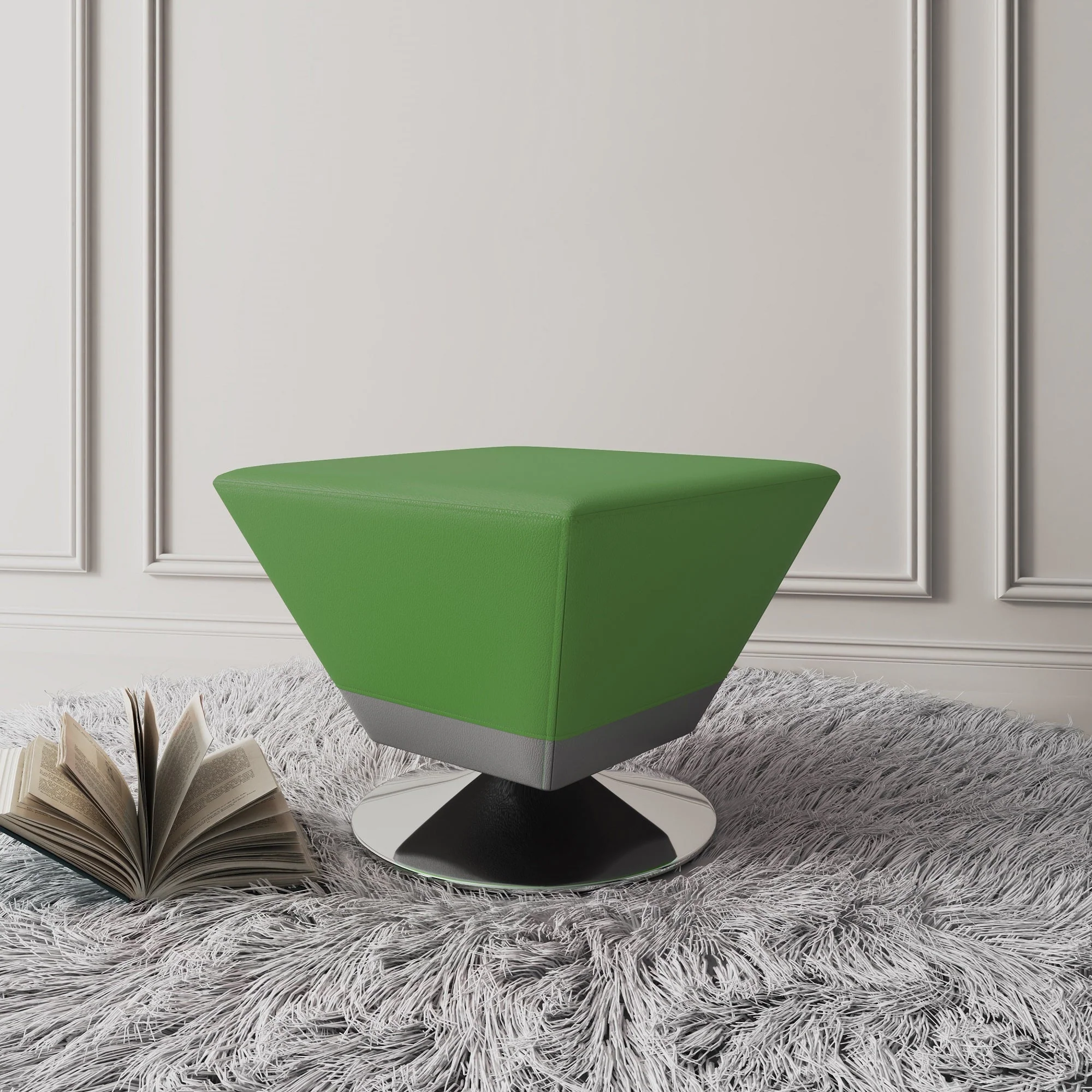 Diamond Swivel Ottoman in Green and Polished Chrome - Image 2