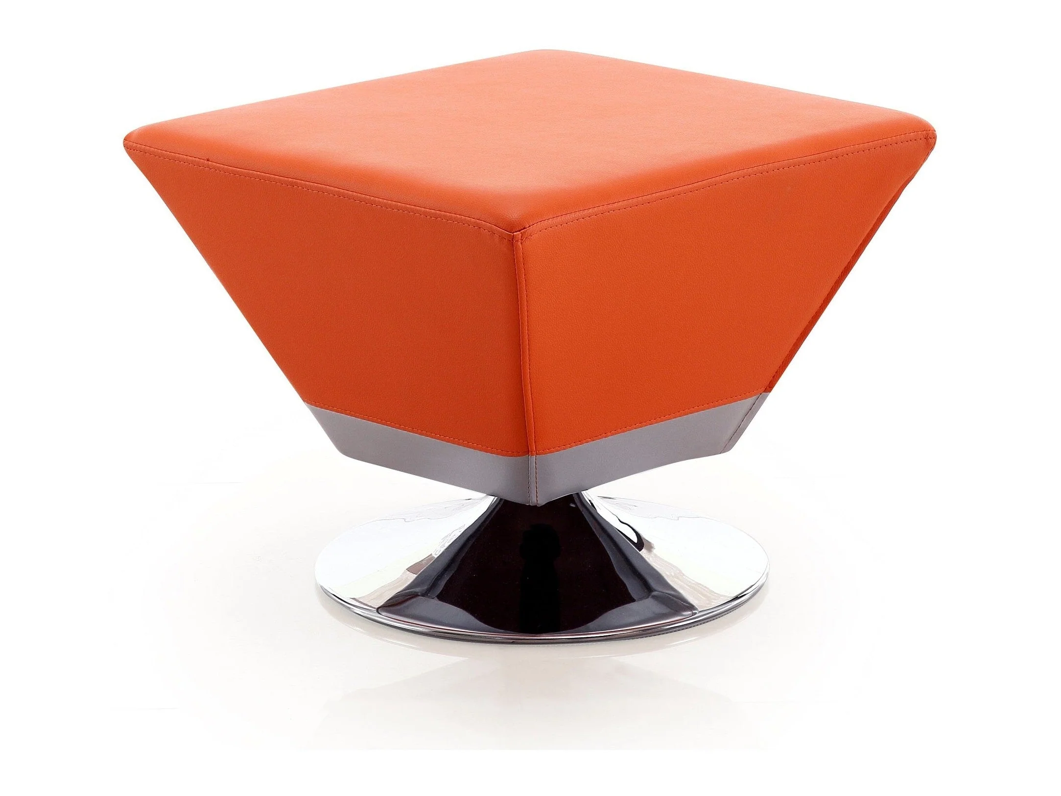 Diamond Swivel Ottoman in Orange and Polished Chrome