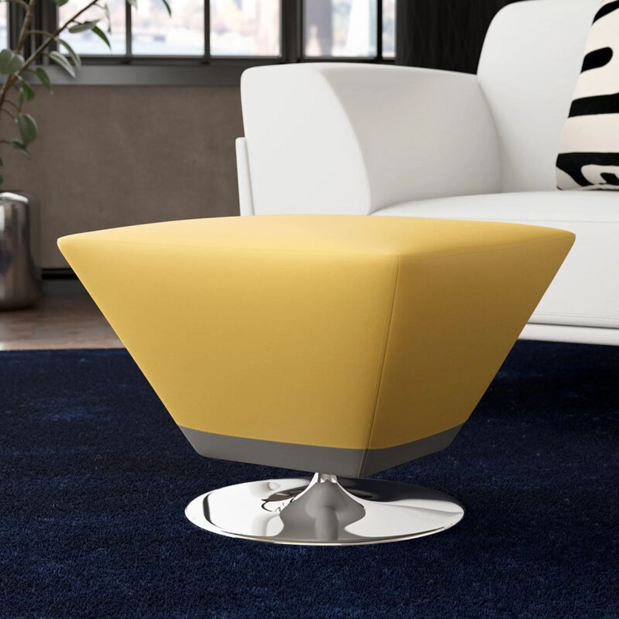 Diamond Swivel Ottoman in Yellow and Polished Chrome - Image 2