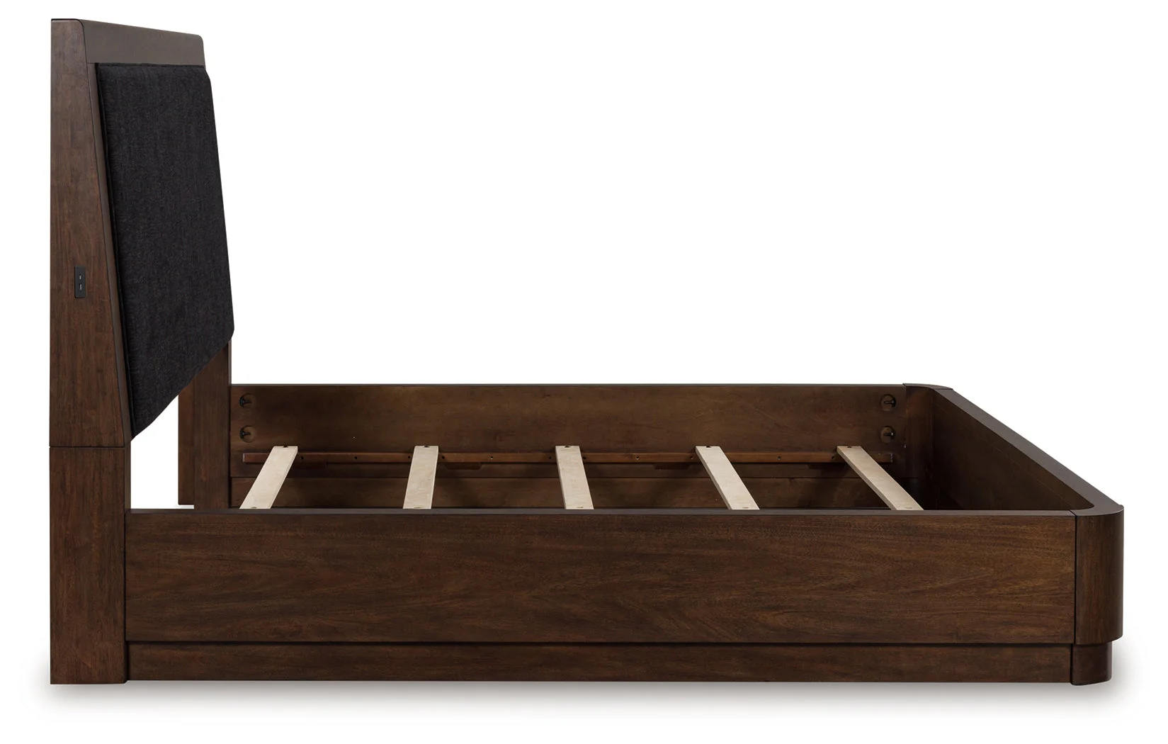Dilenno Dark Brown King Panel Bed with USB Ports - Image 4