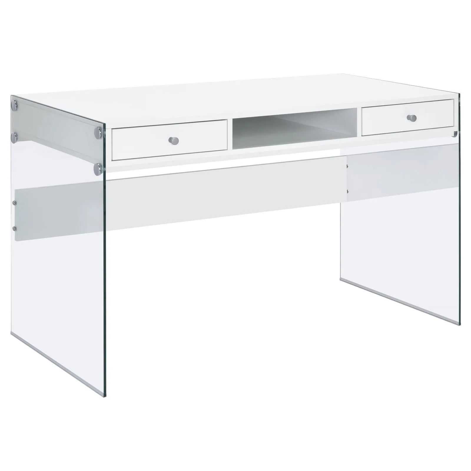 Dobrev Glossy White/Clear 2-Drawer Writing Desk - Image 2