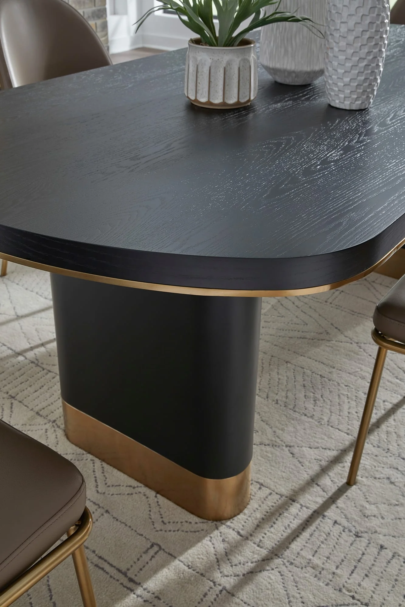 Doheny Black/Brass Wood and Metal Oval Dining Table - Image 2