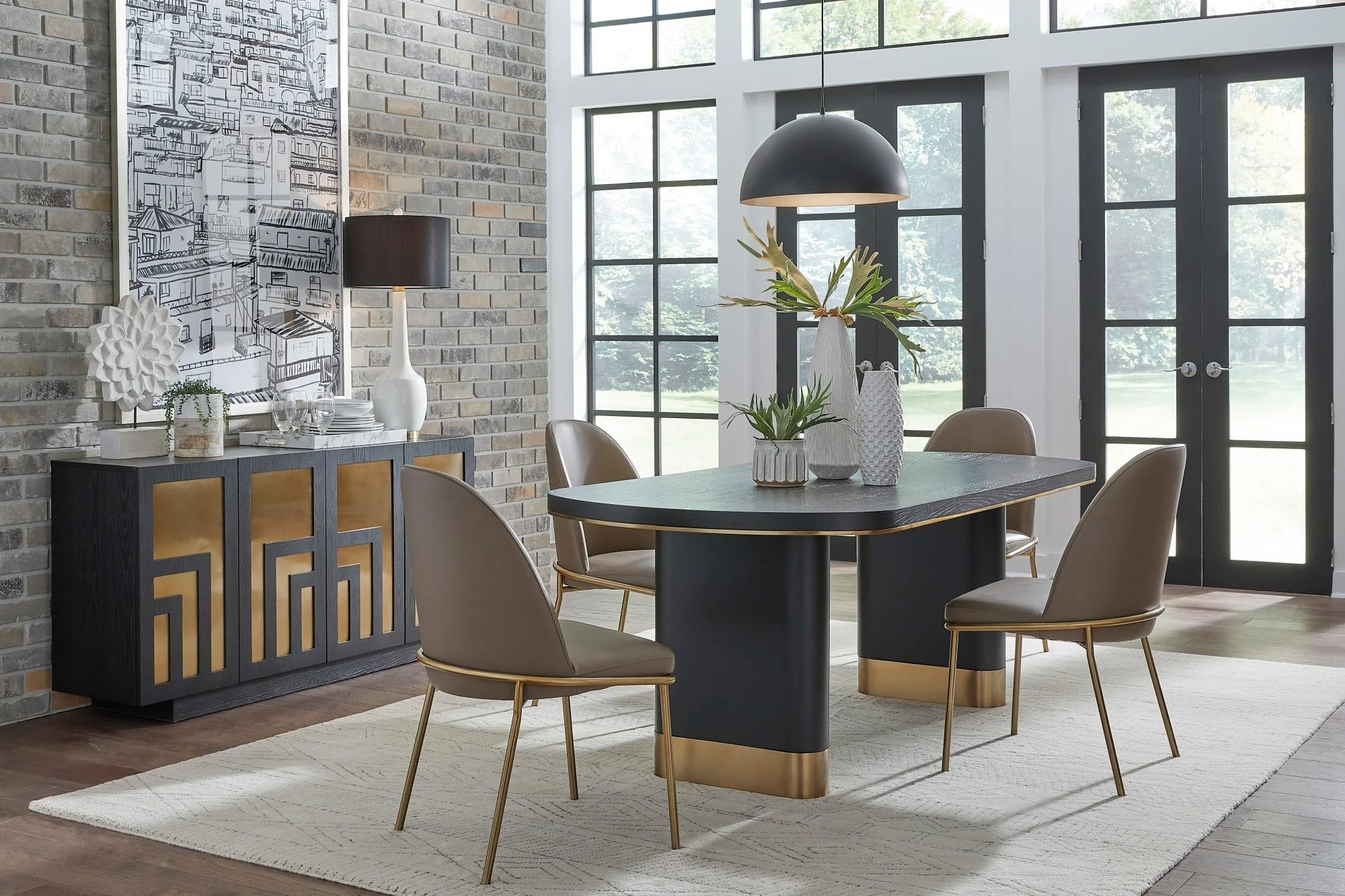 Doheny Black/Brass Wood and Metal Oval Dining Table - Image 3