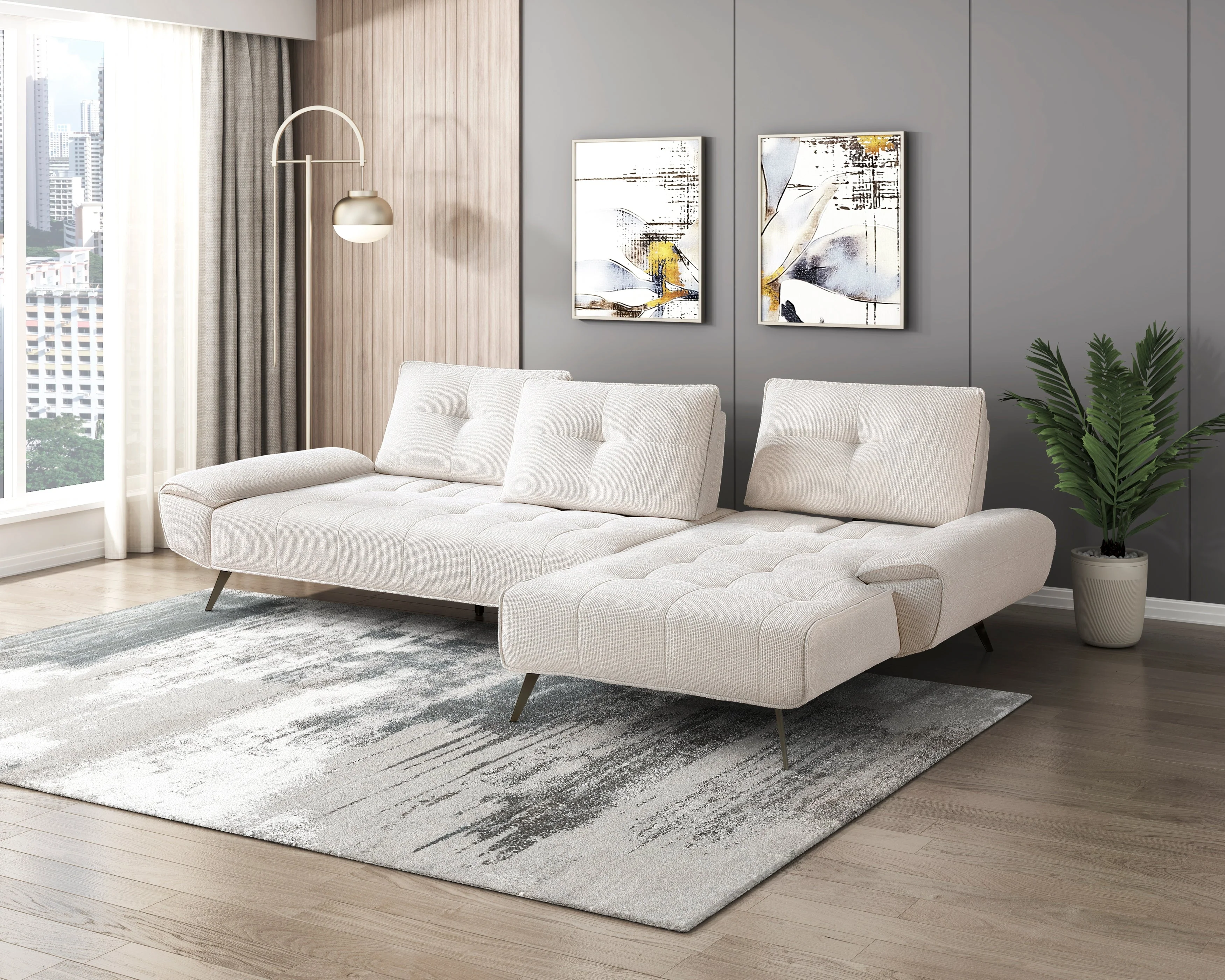 Dominic Beige 2-Piece Sectional with Right Chaise and Dual-position Backs