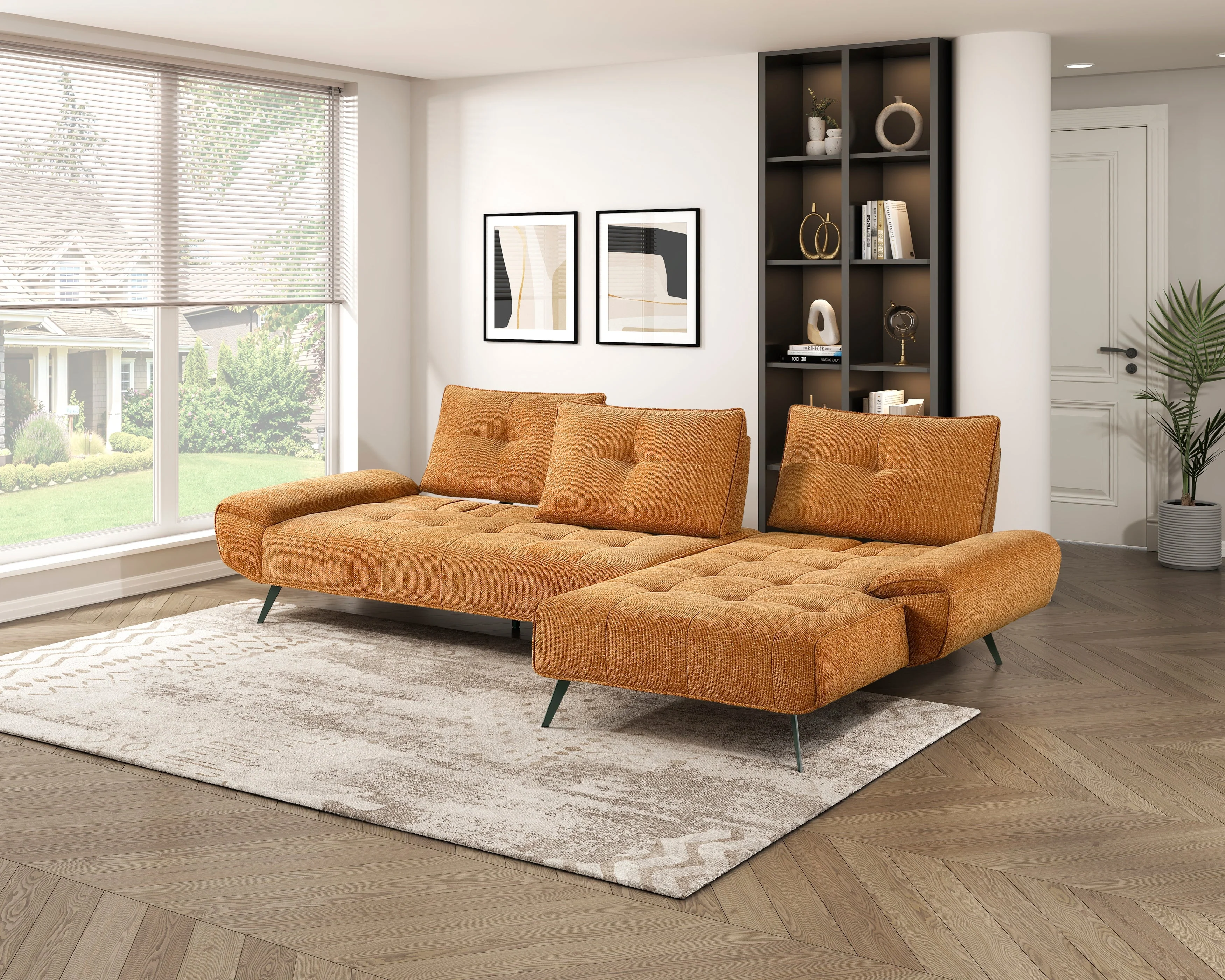 Dominic Orange 2-Piece Sectional with Right Chaise and Dual-position Backs