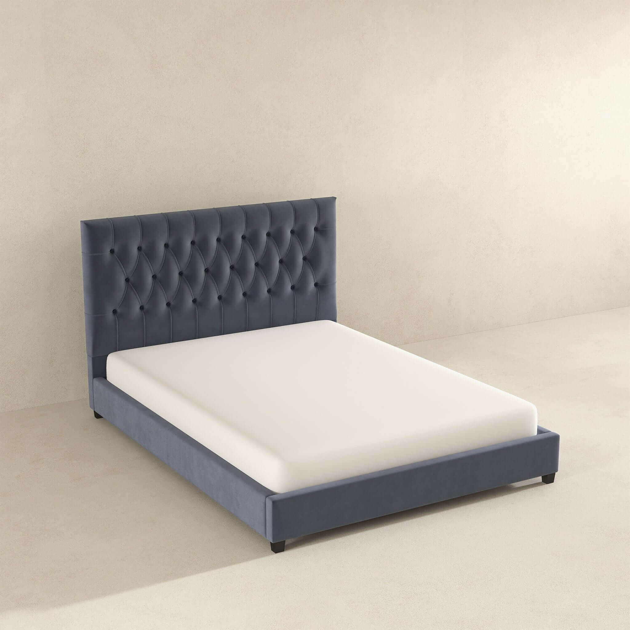 Donald Mid Century Modern Grey Velvet Platform Bed King - Image 4