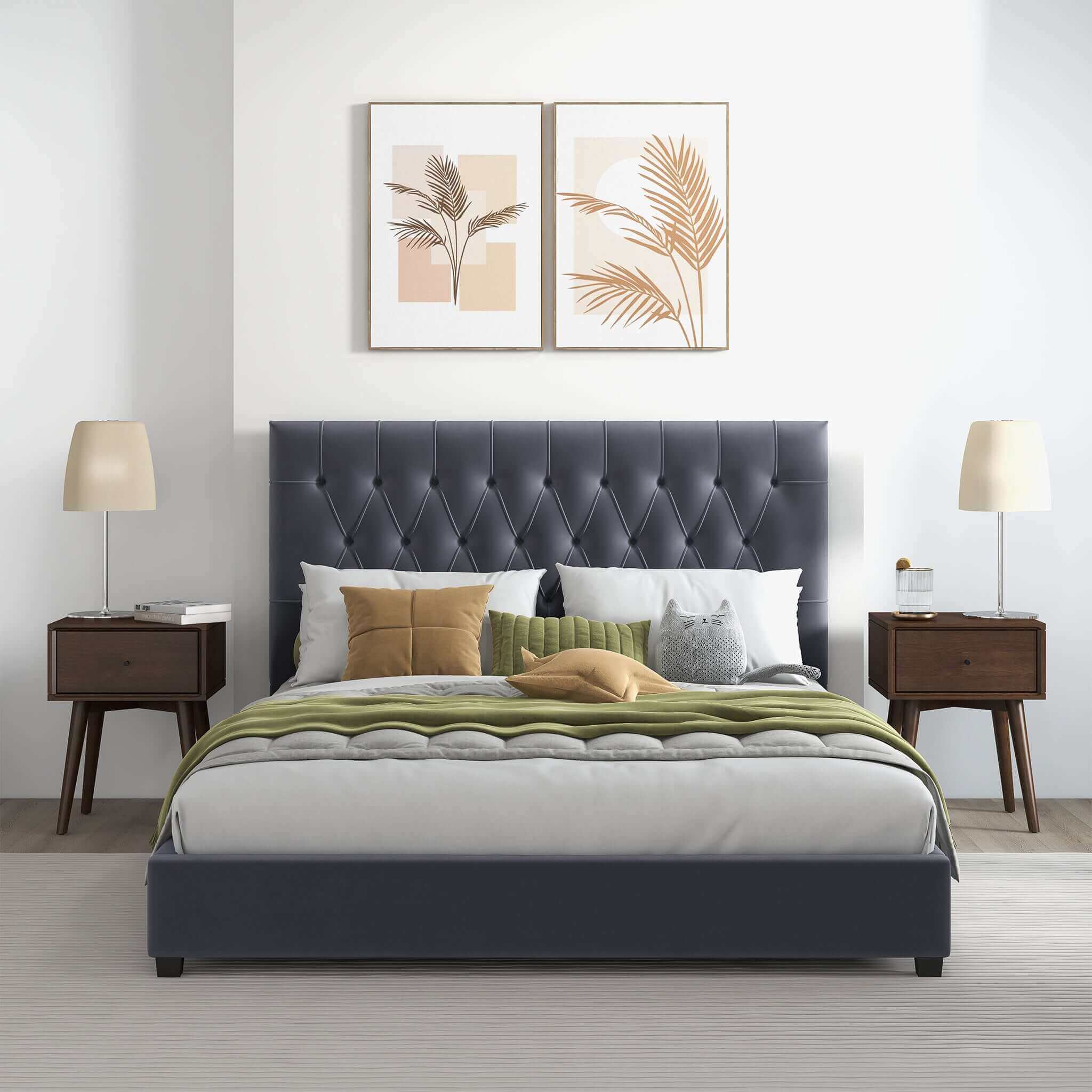 Donald Mid Century Modern Grey Velvet Platform Bed Queen - Image 7