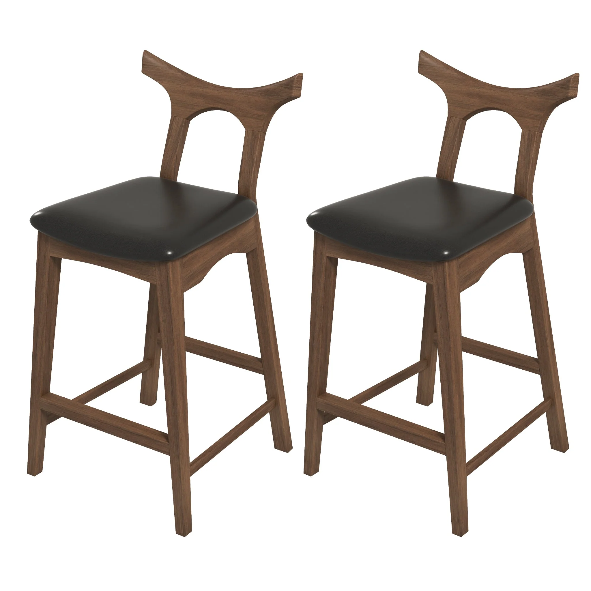 Dorane Solid Wood Frame Black Pu Leather Upholstered Bar Stool - Set of 2