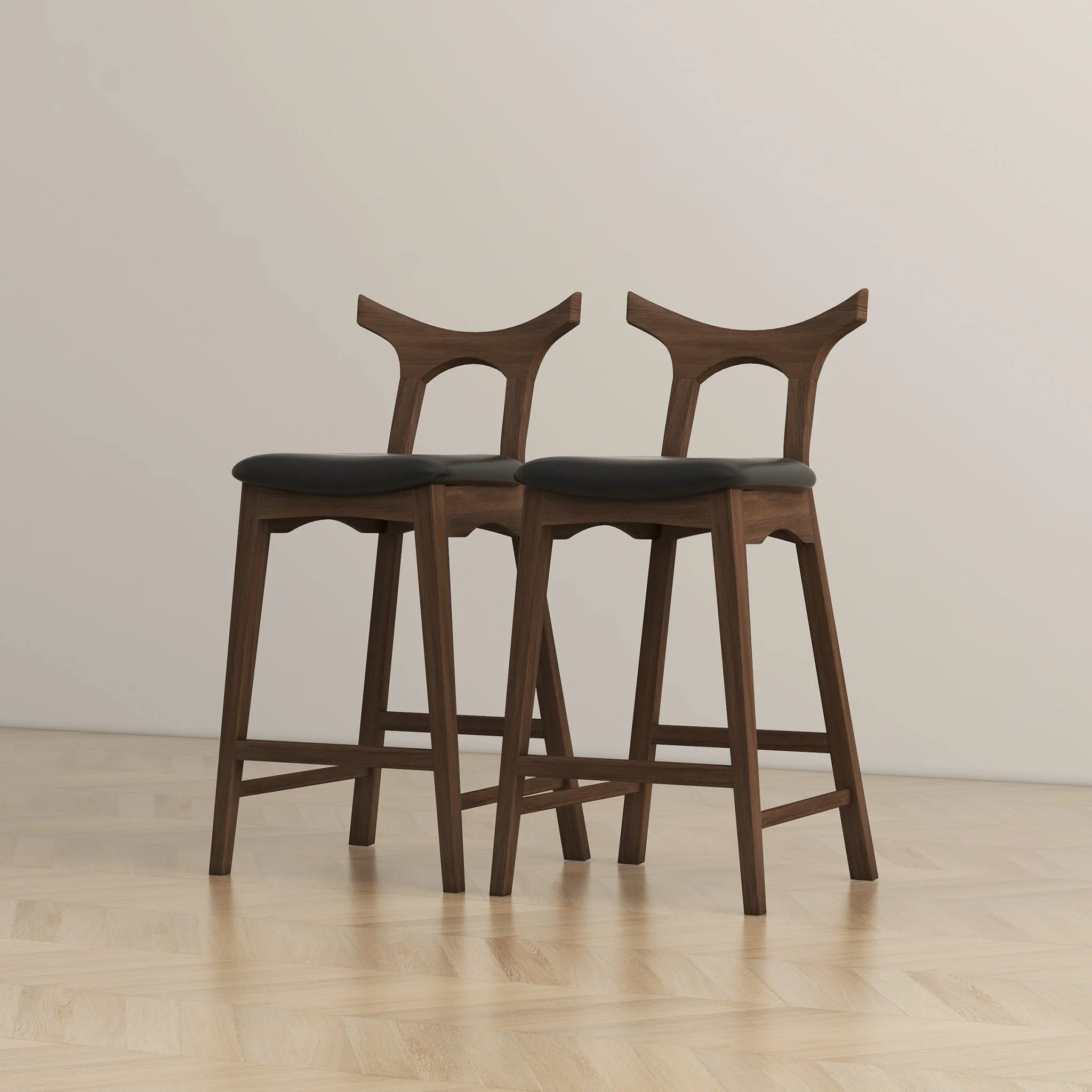 Dorane Solid Wood Frame Black Pu Leather Upholstered Bar Stool - Set of 2 - Image 5