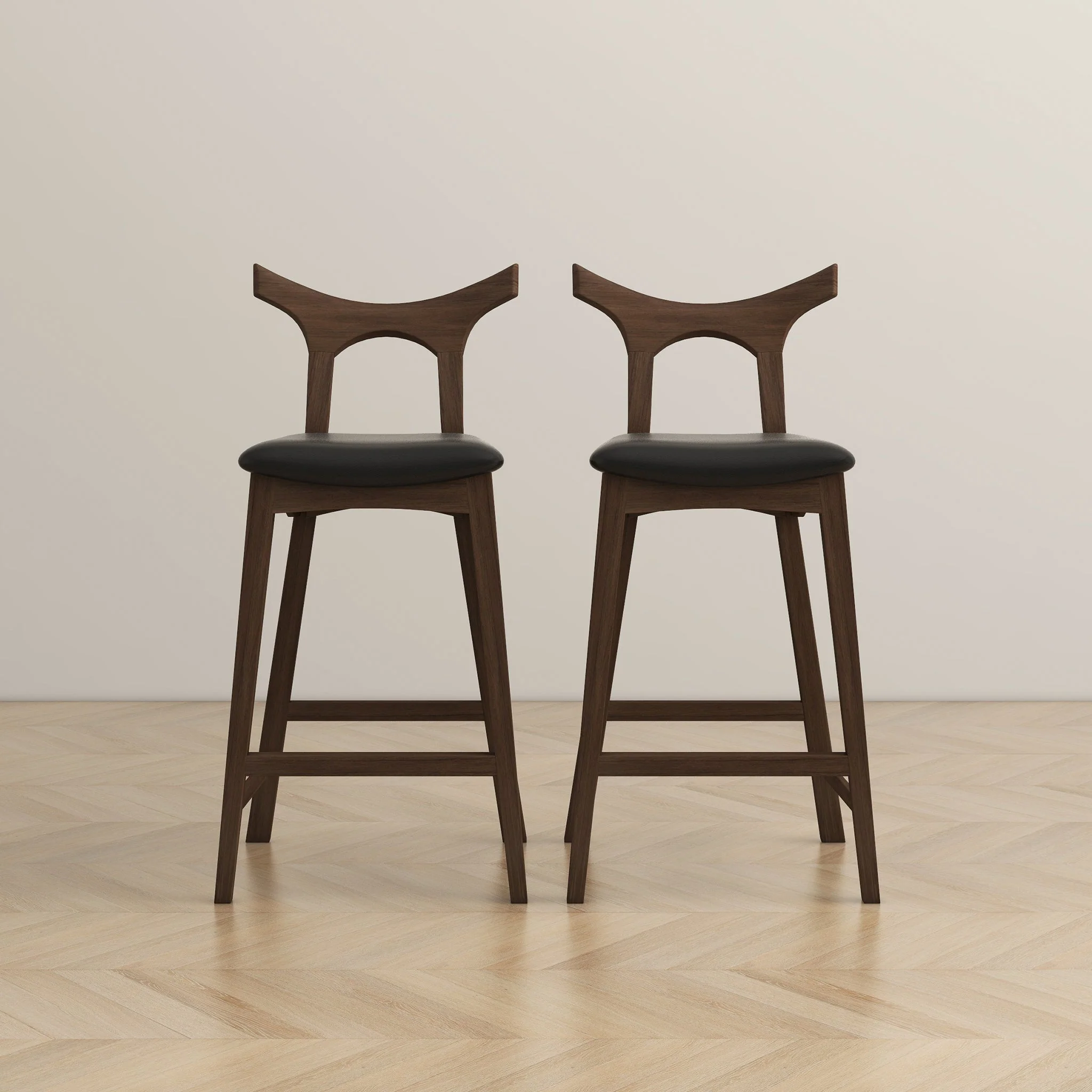 Dorane Solid Wood Frame Black Pu Leather Upholstered Bar Stool - Set of 2 - Image 6