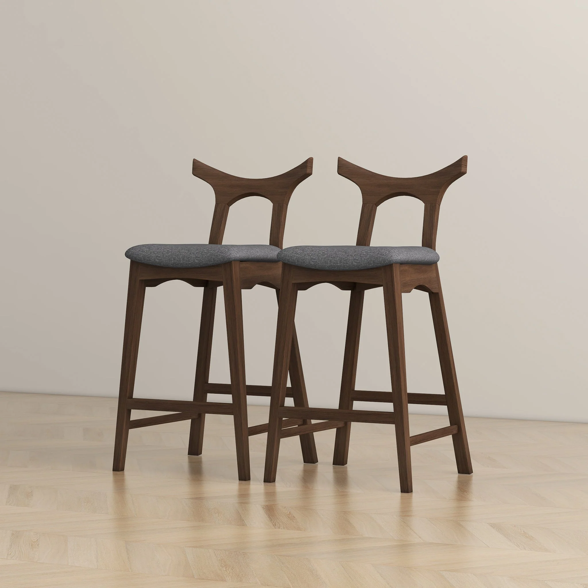 Dorane Solid Wood Frame Grey Fabric Upholstered Bar Stool - Set of 2 - Image 5