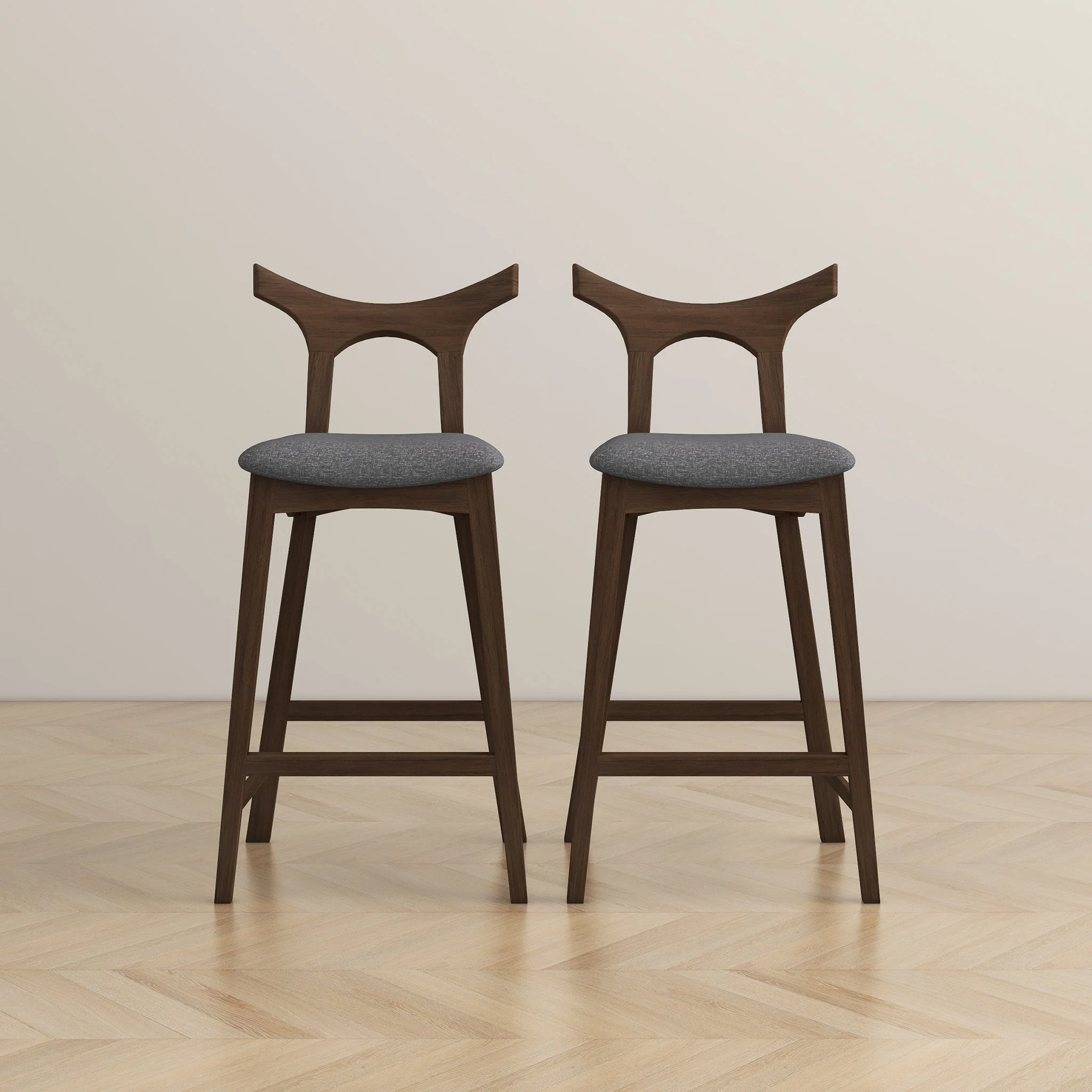 Dorane Solid Wood Frame Grey Fabric Upholstered Bar Stool - Set of 2 - Image 6