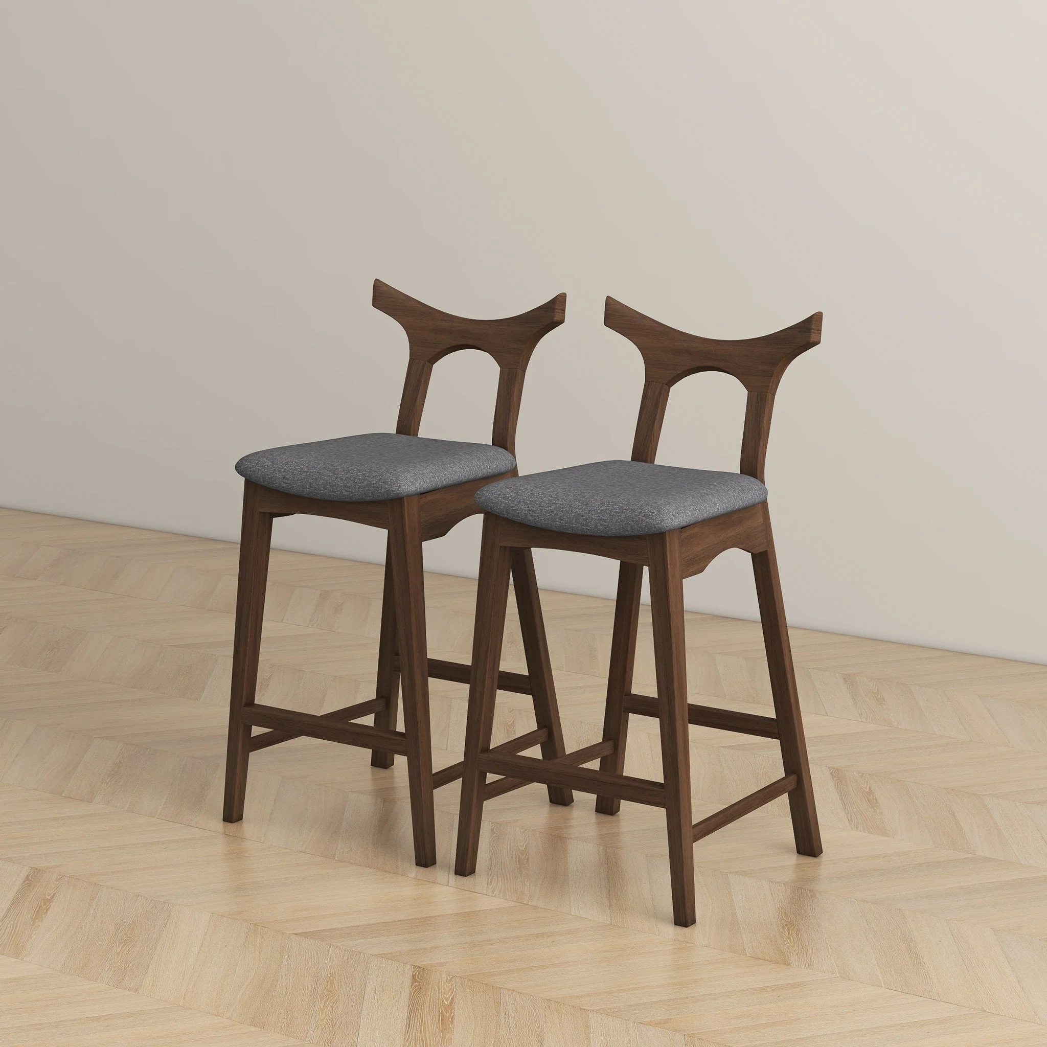 Dorane Solid Wood Frame Grey Fabric Upholstered Bar Stool - Set of 2 - Image 7