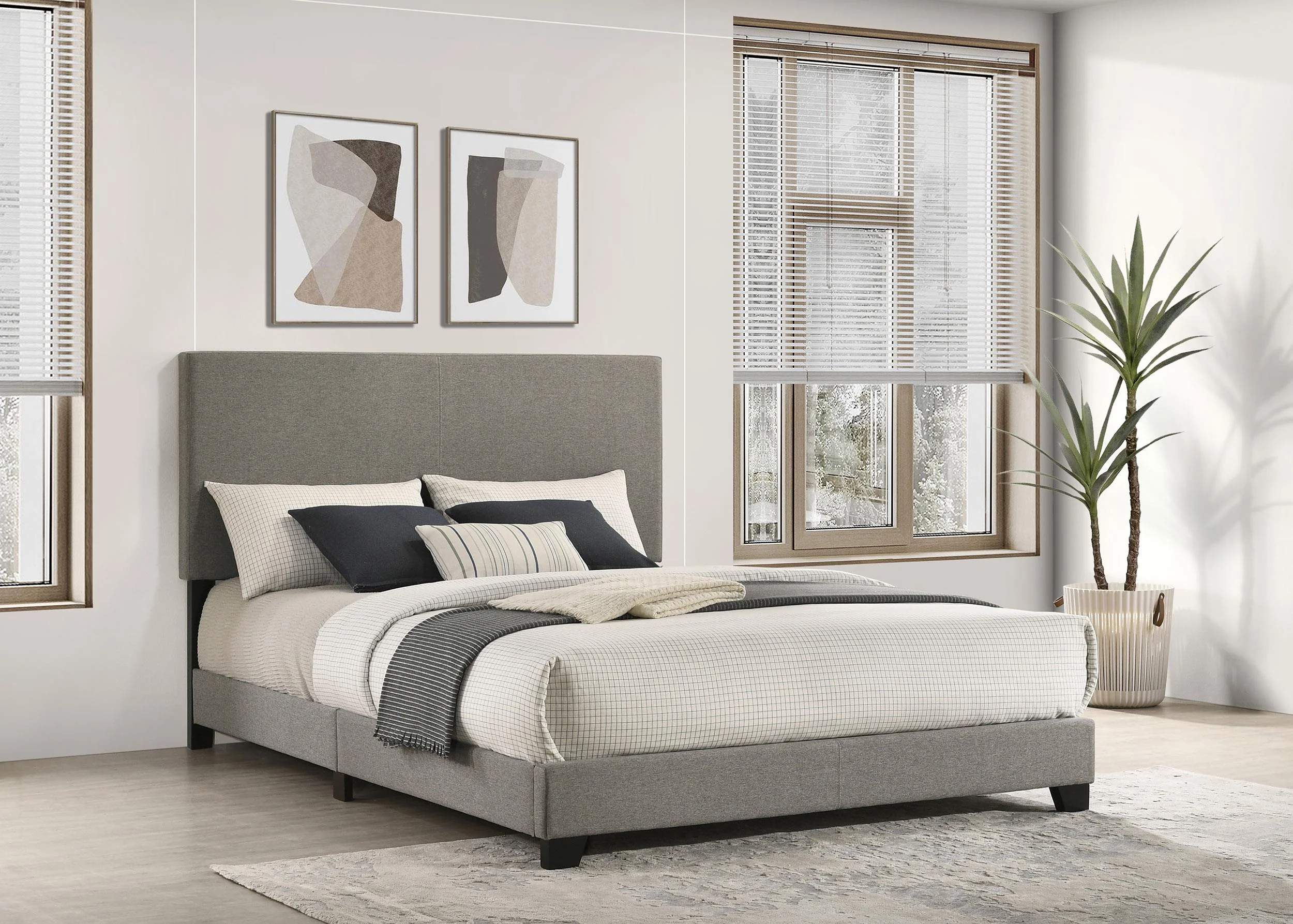 Dorian Taupe Upholstered Queen Panel Bed