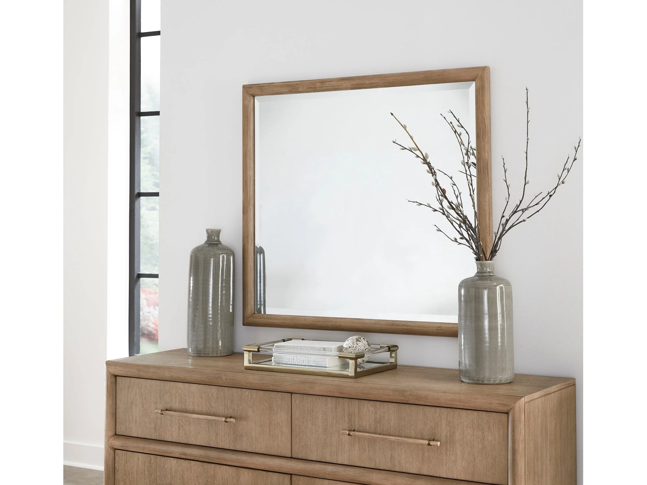 Dorsey Solid Wood and Glass Mirror in Granola