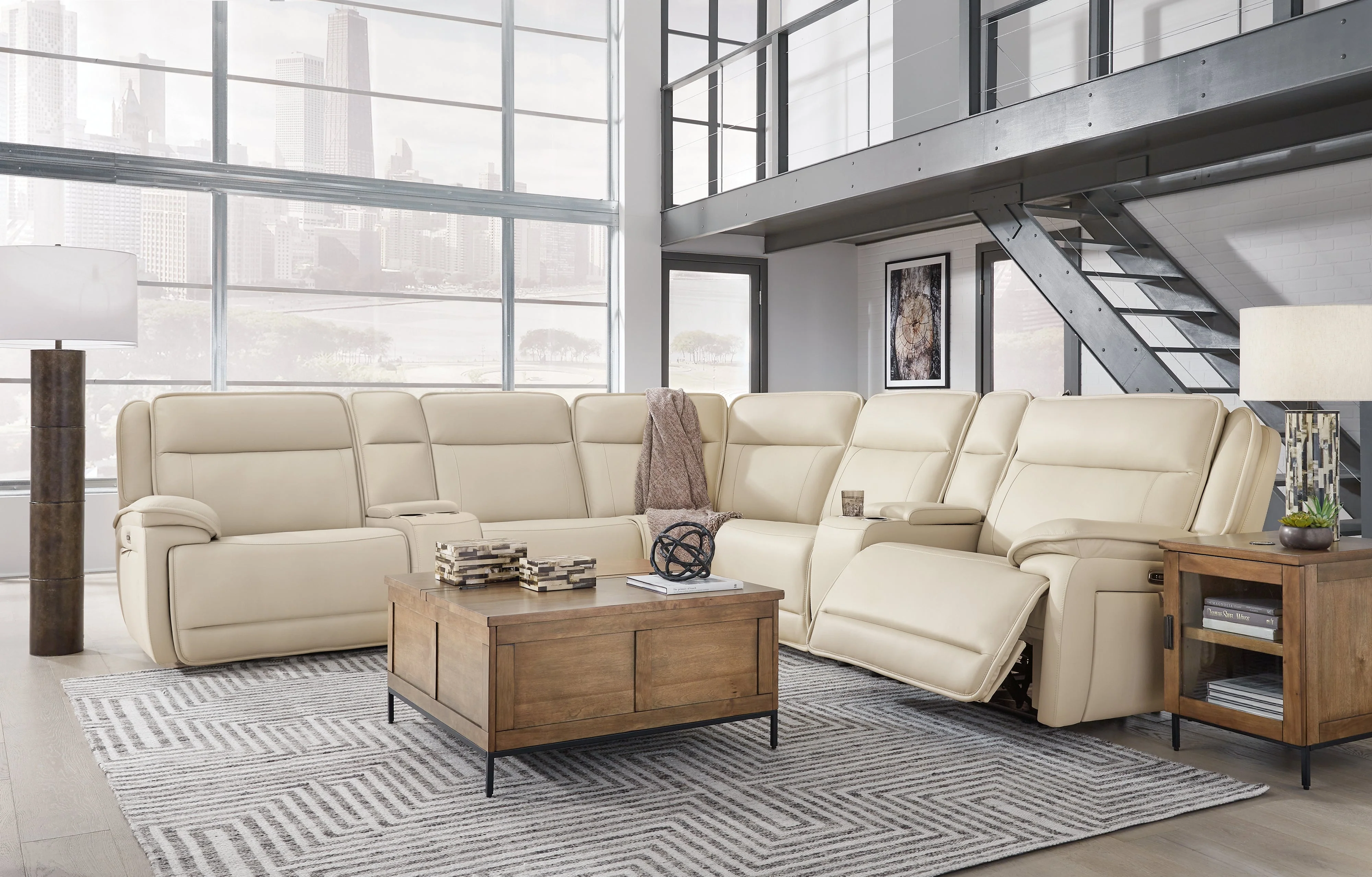 Double Deal Almond 7-Piece Power Reclining Sectional with Consoles - Image 3