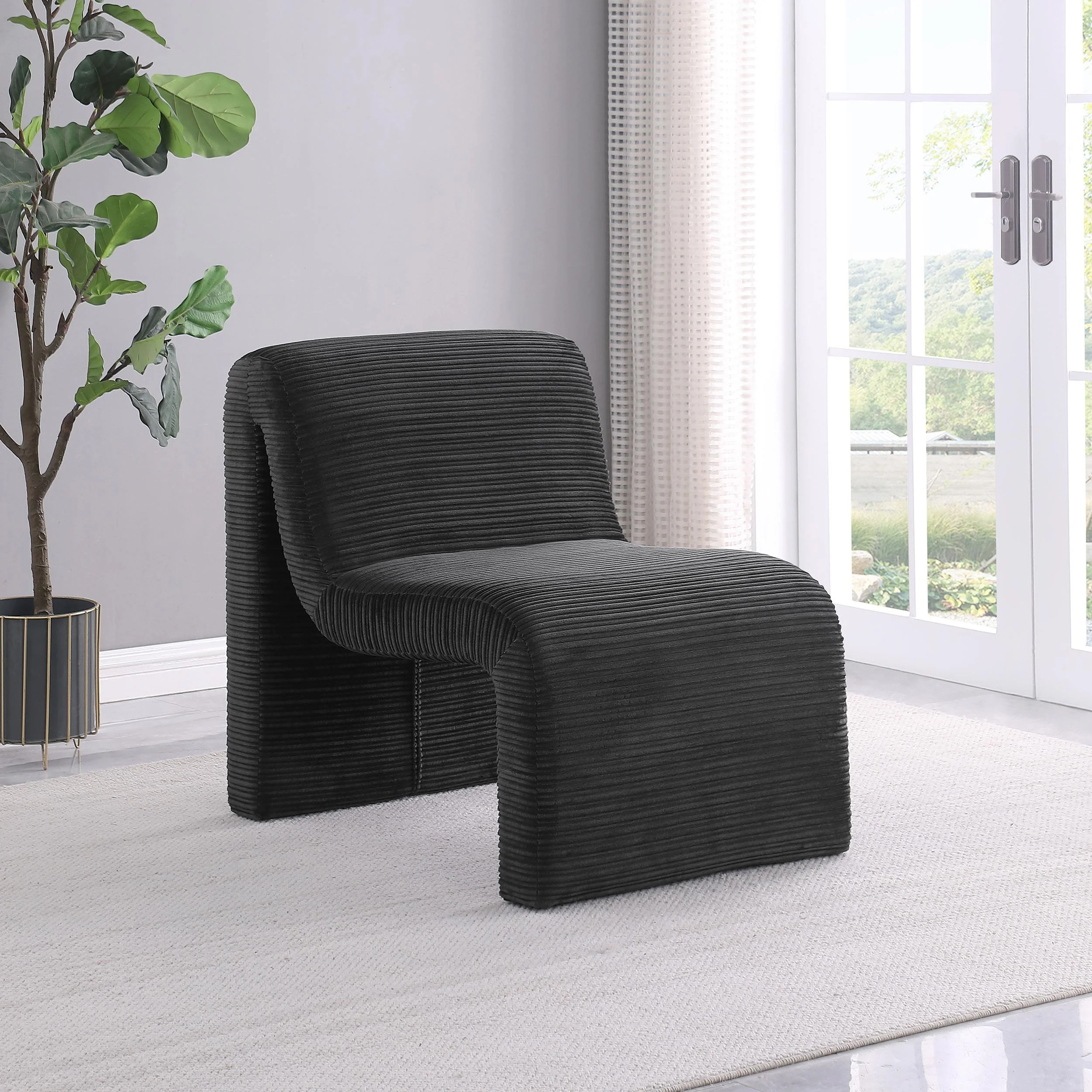 Drayton Black Upholstered Curved Armless Accent Chair