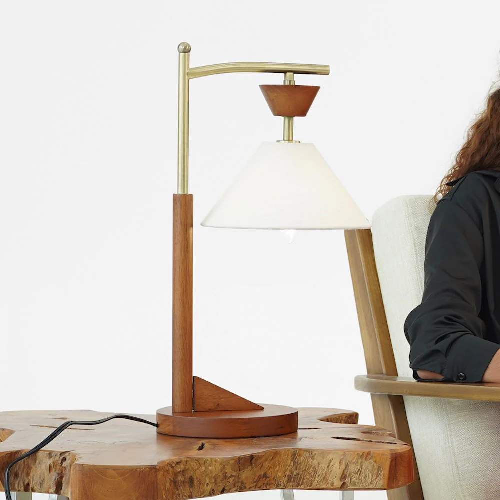 Dreamlight Table Lamp, Brown Solid Wood Base with Elegant Cone Linen Shade - Image 4