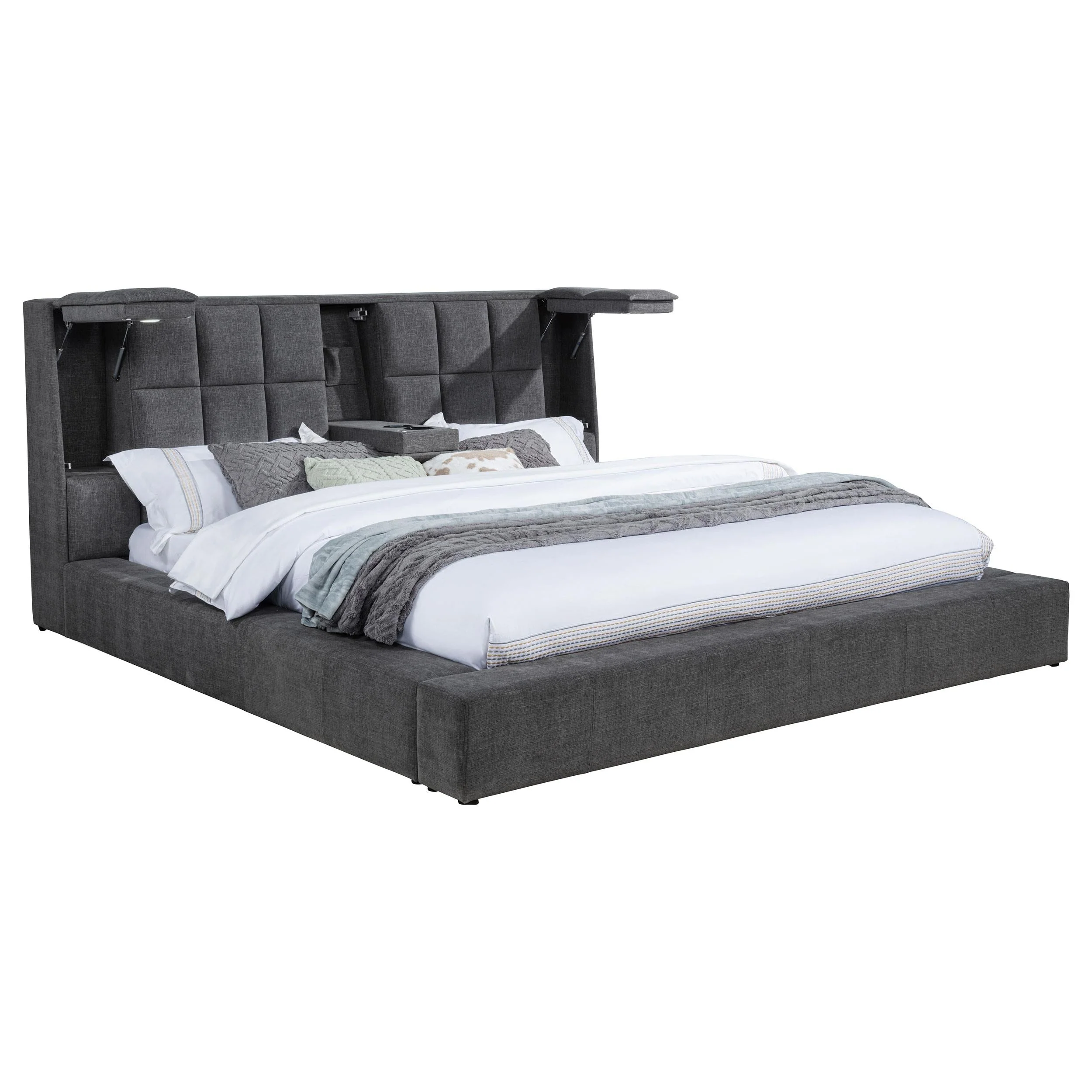 Dreux Gray Upholstered California King Panel Platform Bed - Image 5