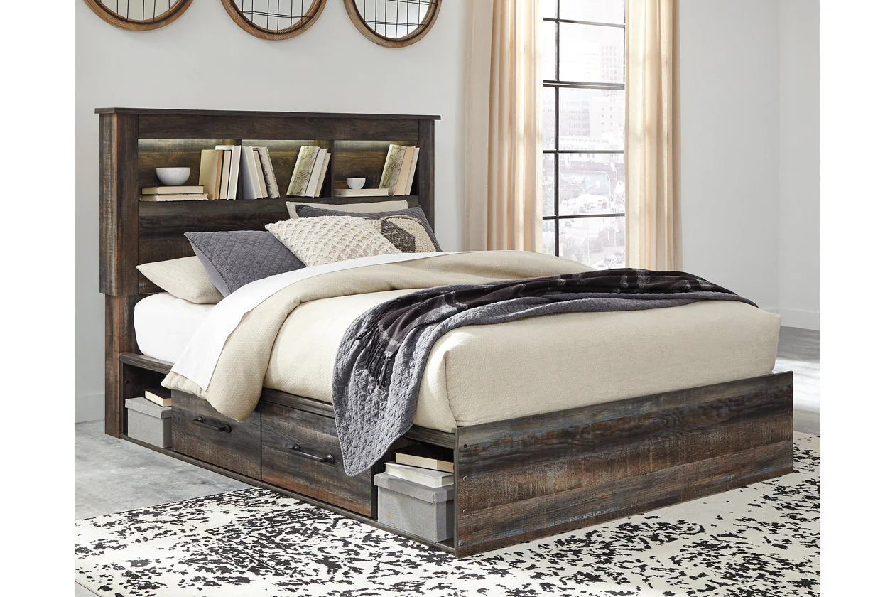 Drystan Multi Queen LED Bookcase Storage Platform Bed with 4 Drawers