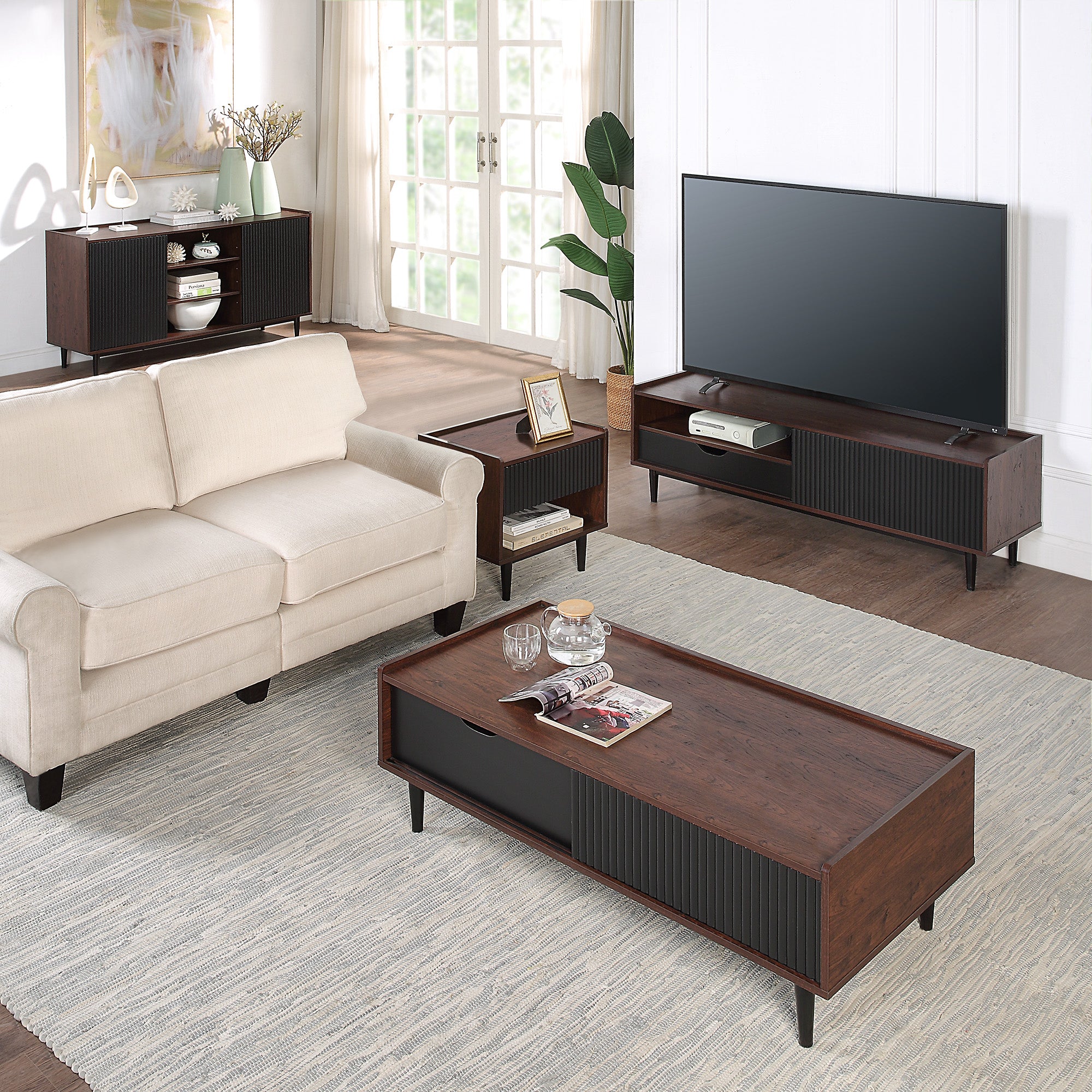 Duane 4 Piece Living Room Set in Dark Brown and Black - Image 2