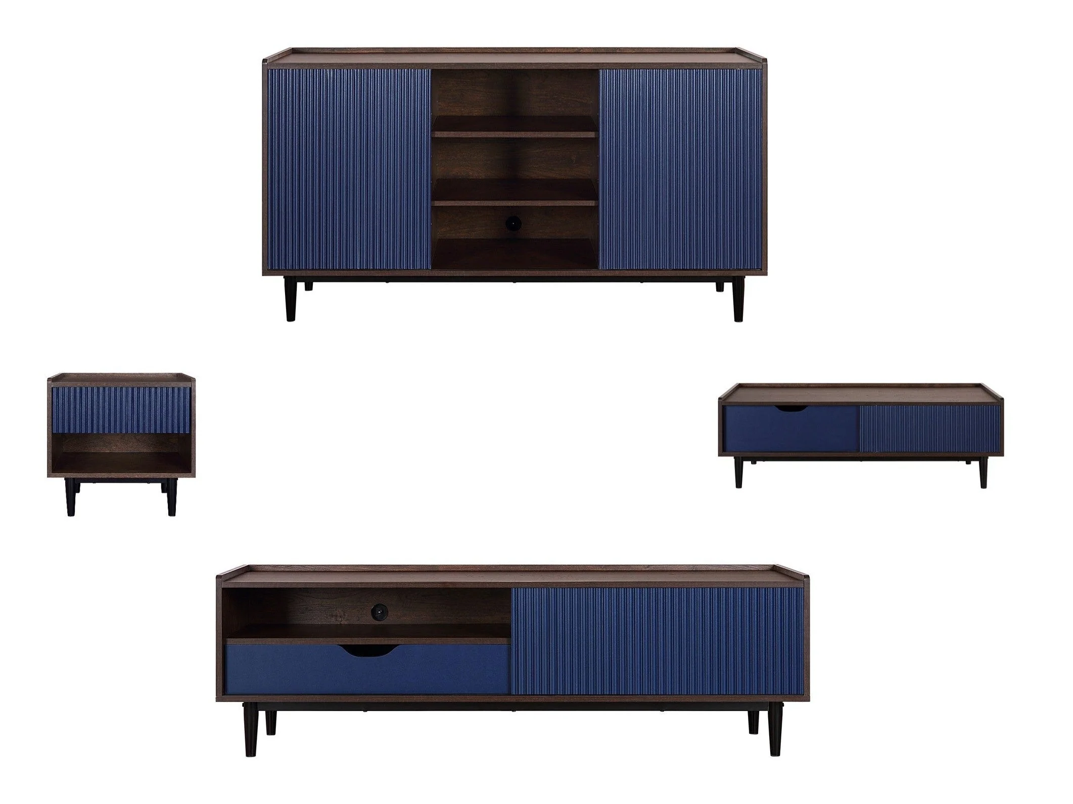 Duane 4 Piece Living Room Set in Dark Brown and Navy Blue