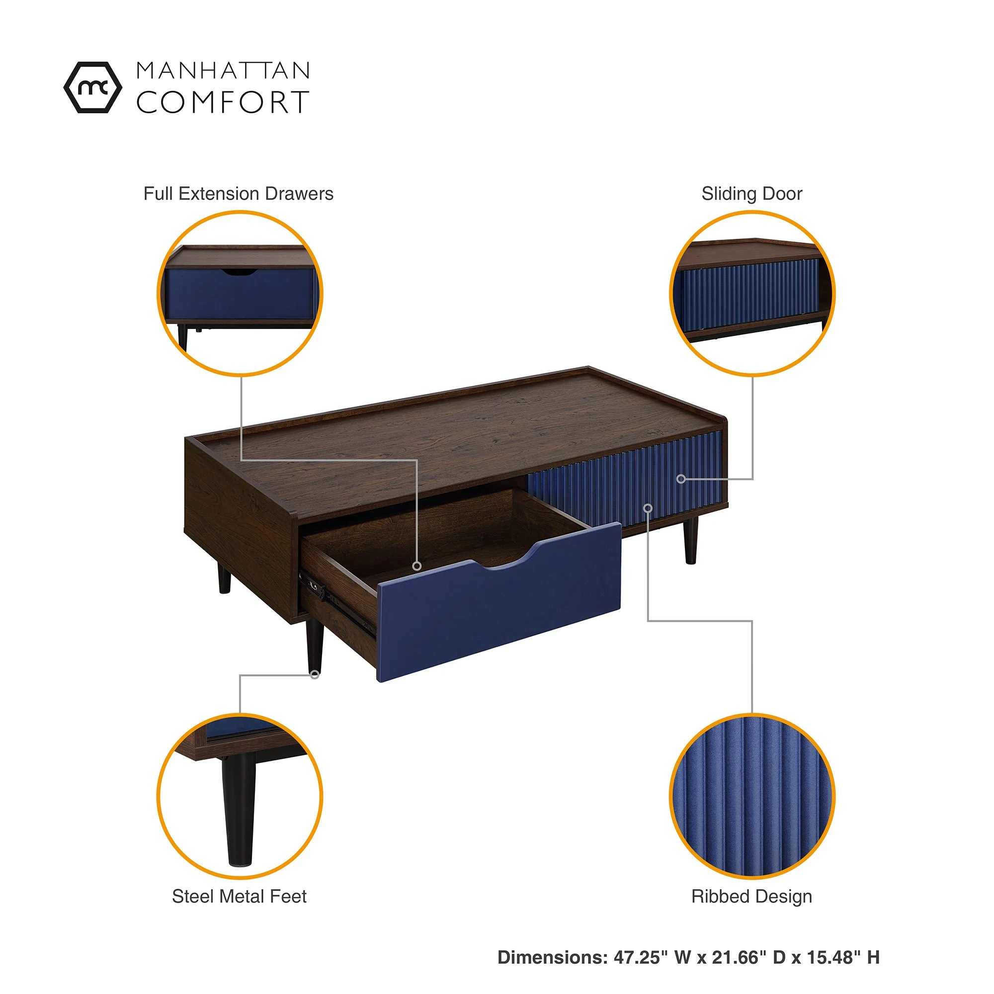 Duane 4 Piece Living Room Set in Dark Brown and Navy Blue - Image 10