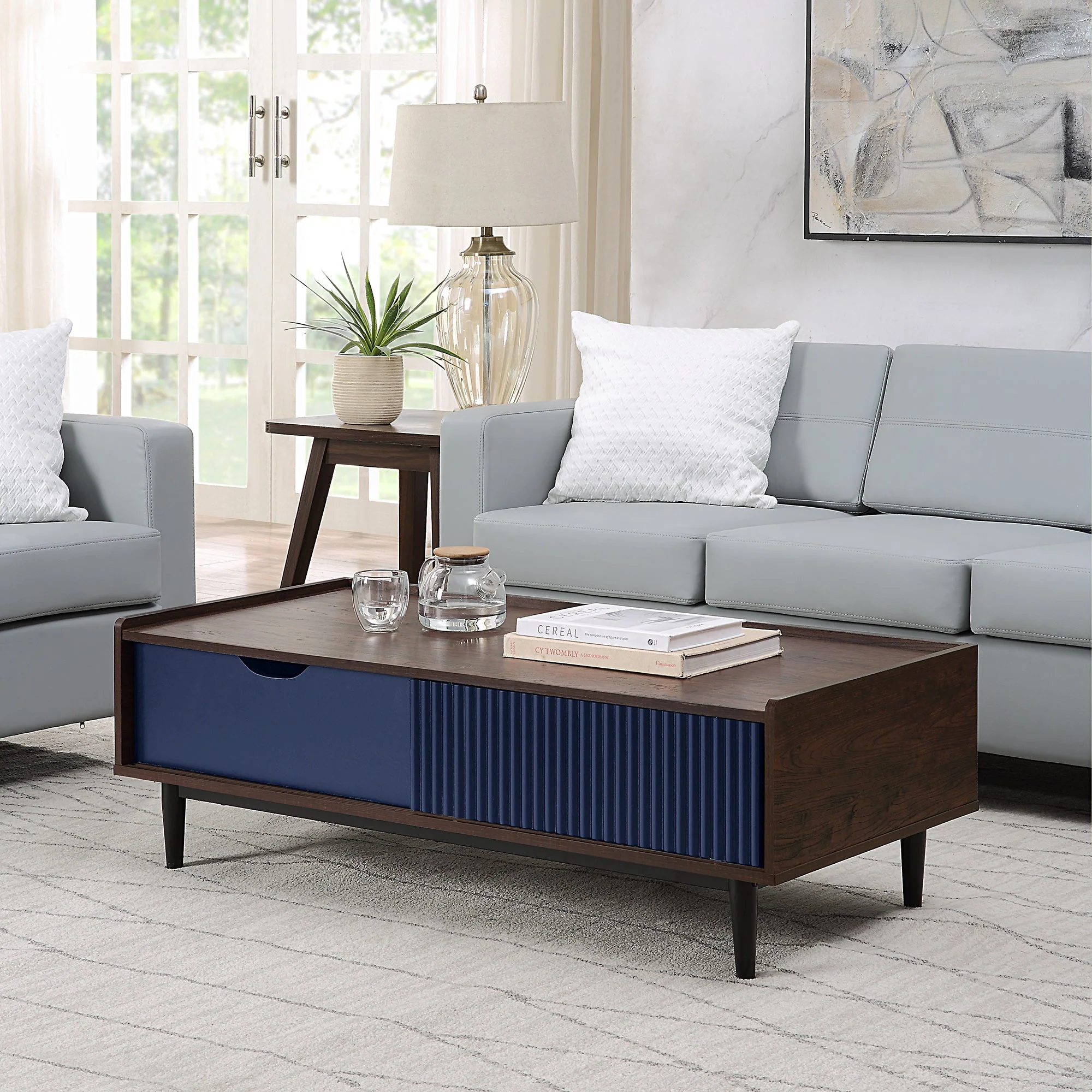 Duane 4 Piece Living Room Set in Dark Brown and Navy Blue - Image 6